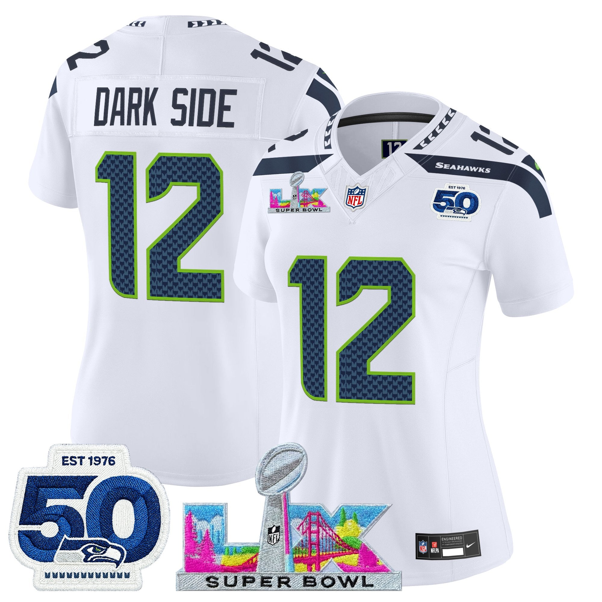Women's Seattle Seahawks "Super Bowl LX & 50th Patch" Vapor Limited Jersey - All Stitched