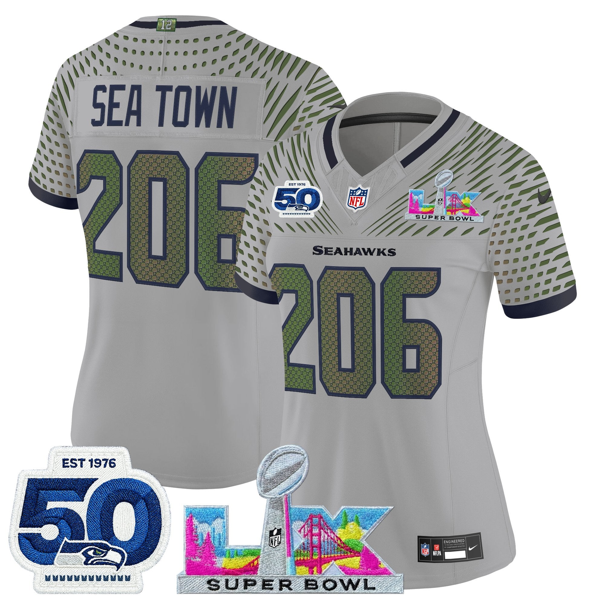 Women's Seattle Seahawks "Super Bowl LX & 50th Patch" Vapor Limited Jersey - All Stitched