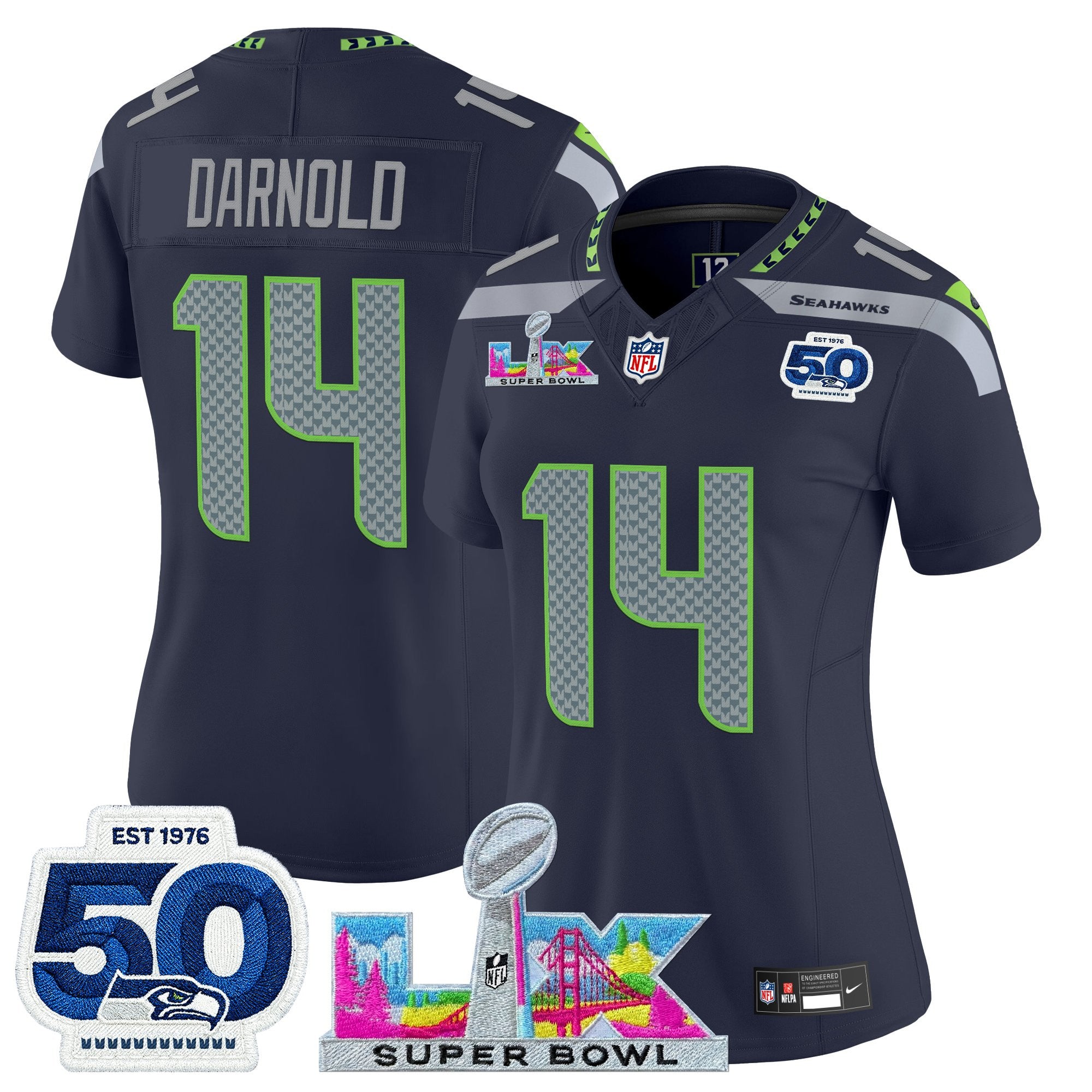 Women's Seattle Seahawks "Super Bowl LX & 50th Patch" Vapor Limited Jersey - All Stitched