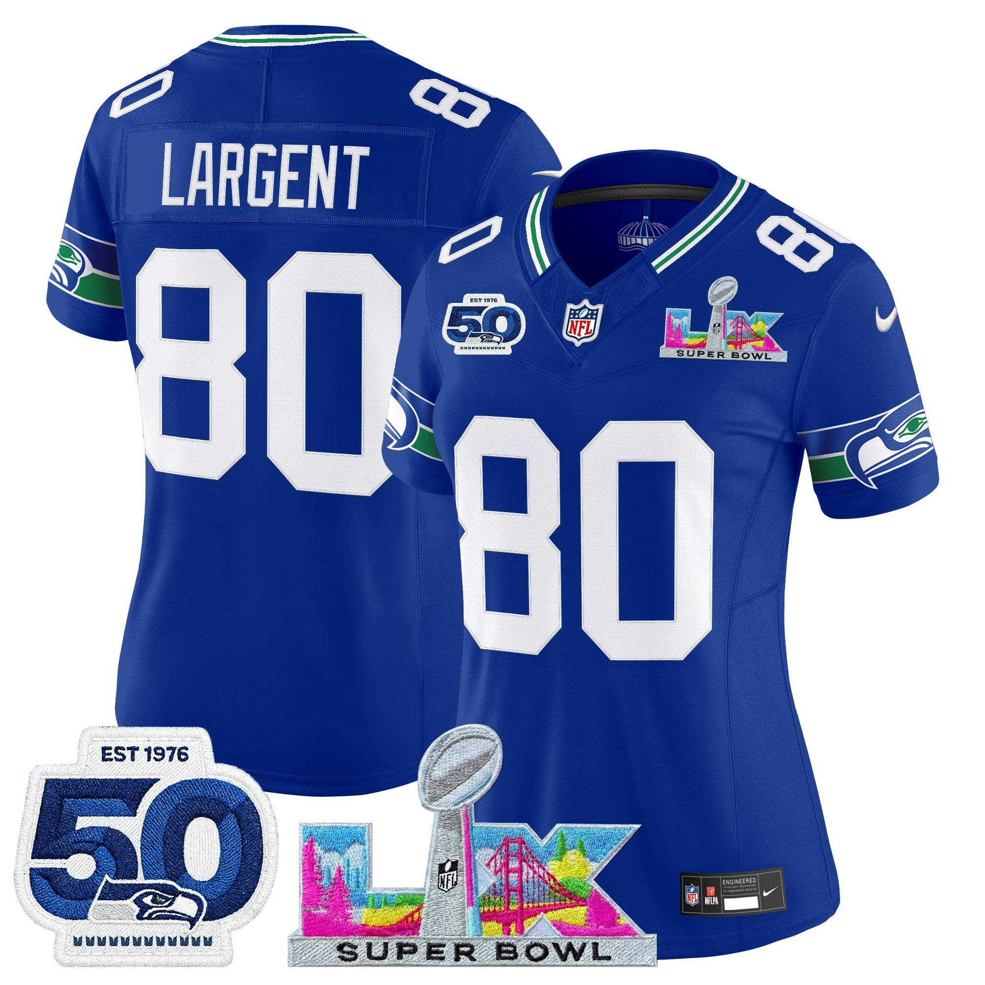 Women's Seattle Seahawks "Super Bowl LX & 50th Patch" Vapor Limited Jersey - All Stitched