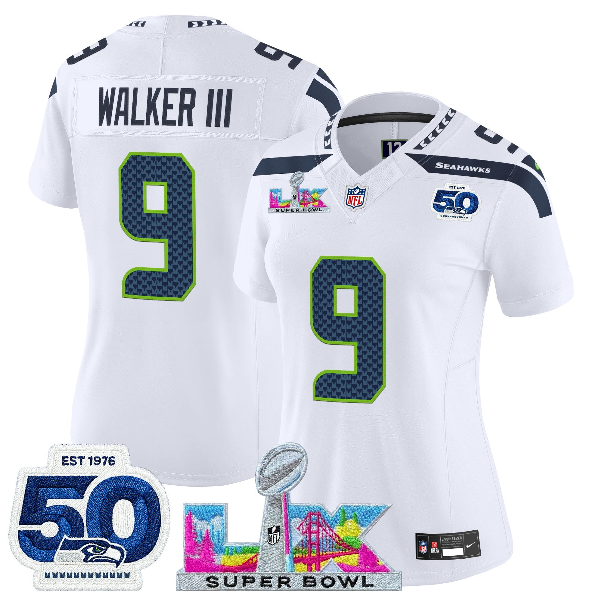 Women's Seattle Seahawks "Super Bowl LX & 50th Patch" Vapor Limited Jersey - All Stitched