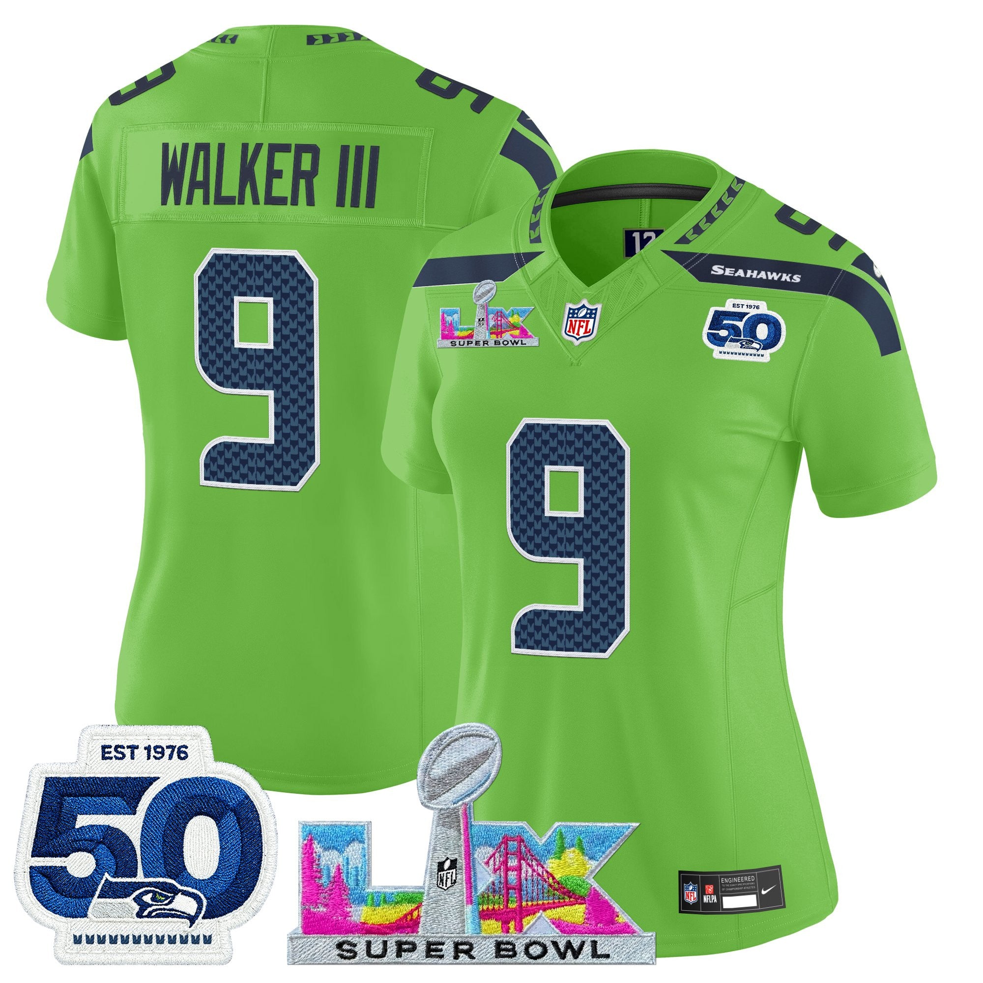 Women's Seattle Seahawks "Super Bowl LX & 50th Patch" Vapor Limited Jersey - All Stitched
