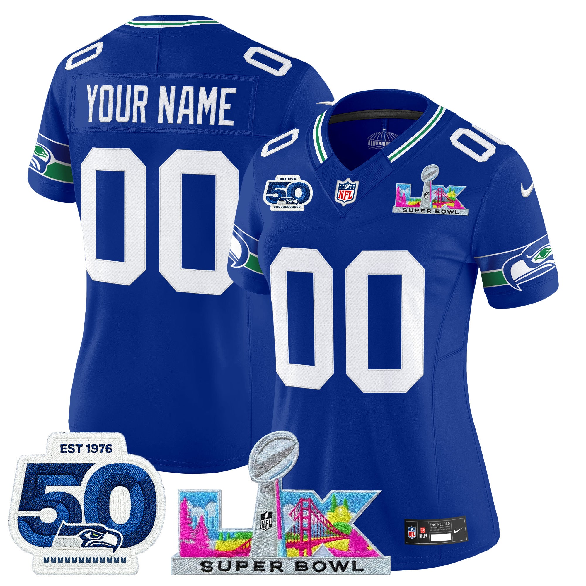 Seattle Seahawks "Super Bowl LX & 50th Patch" Vapor Limited Custom Jersey - All Stitched