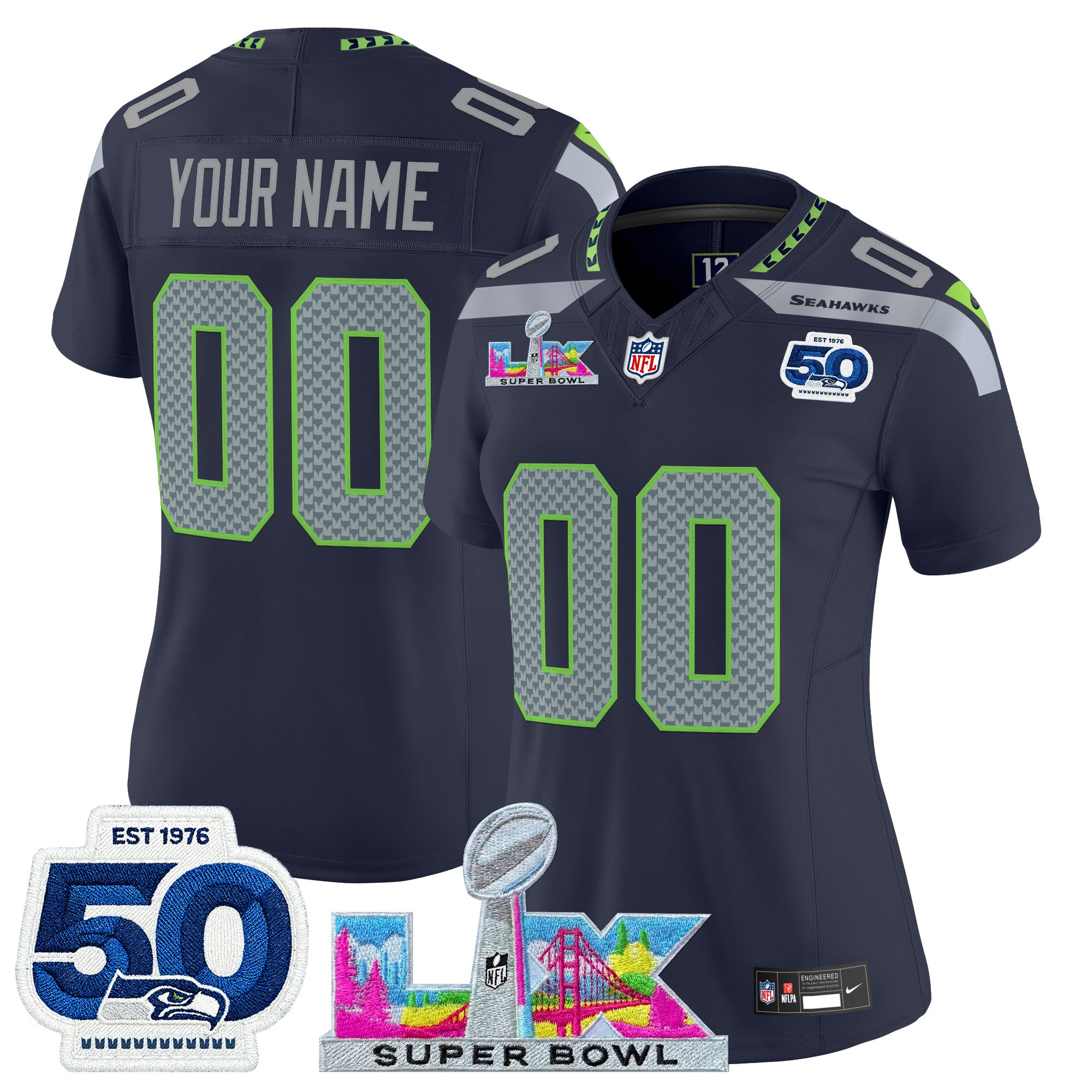 Seattle Seahawks "Super Bowl LX & 50th Patch" Vapor Limited Custom Jersey - All Stitched
