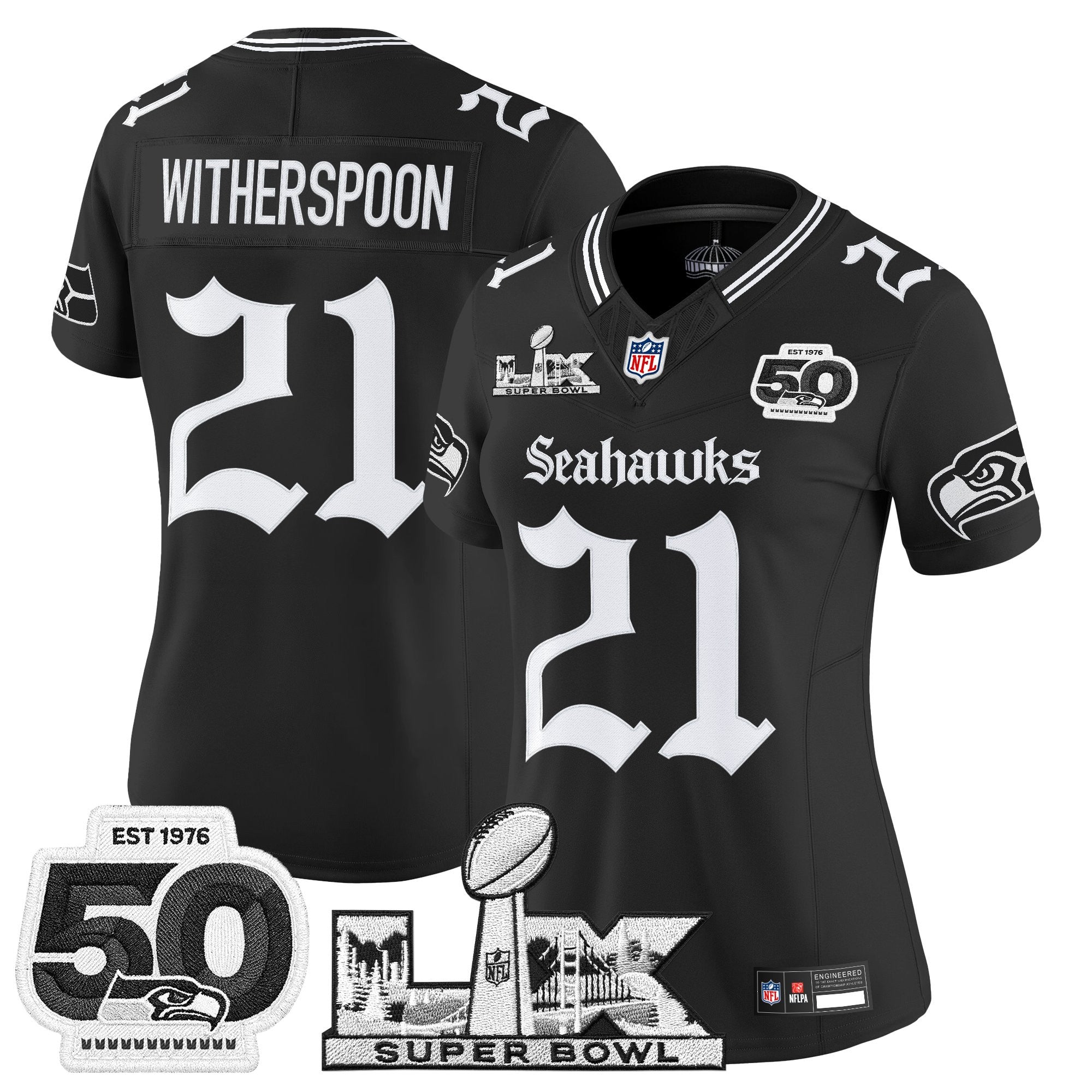 Women's Seattle Seahawks "Super Bowl LX & 50th Patch" Vapor Limited Jersey - Gothic Edition - All Stitched