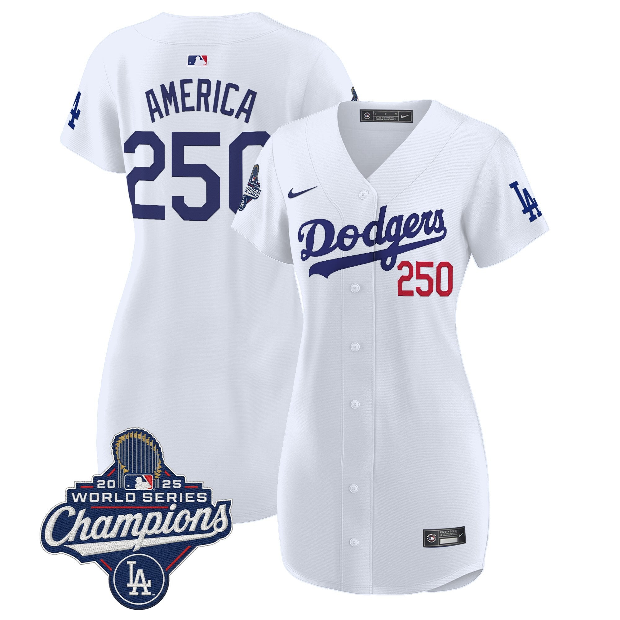 Women's Dodgers 2025 World Series Champions Patch Baseball Dress - All Stitched
