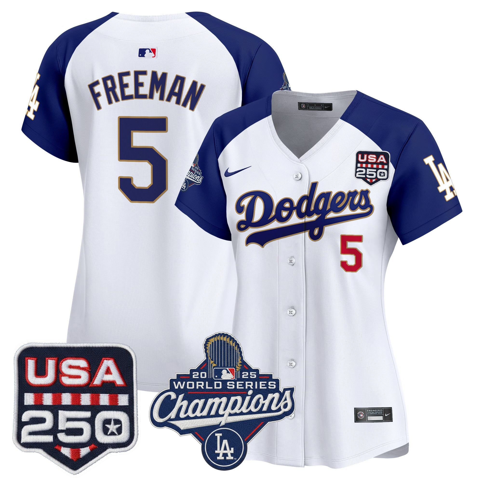 Women's Dodgers 2025 World Series Champions & 250America Patch Vapor Premier Limited Jersey - All Stitched