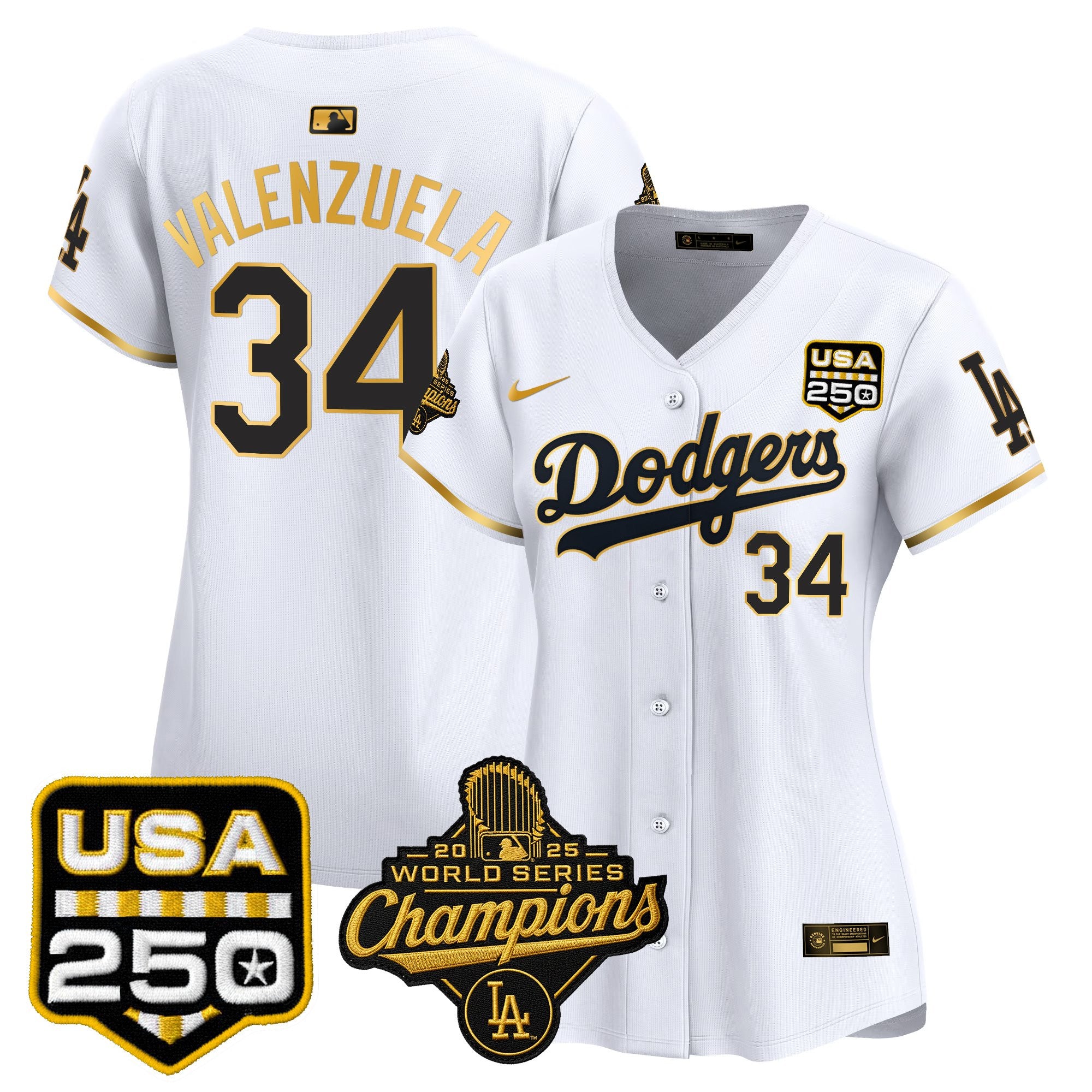 Women's Dodgers 2025 World Series Champions & 250America Patch Vapor Premier Limited Jersey - All Stitched