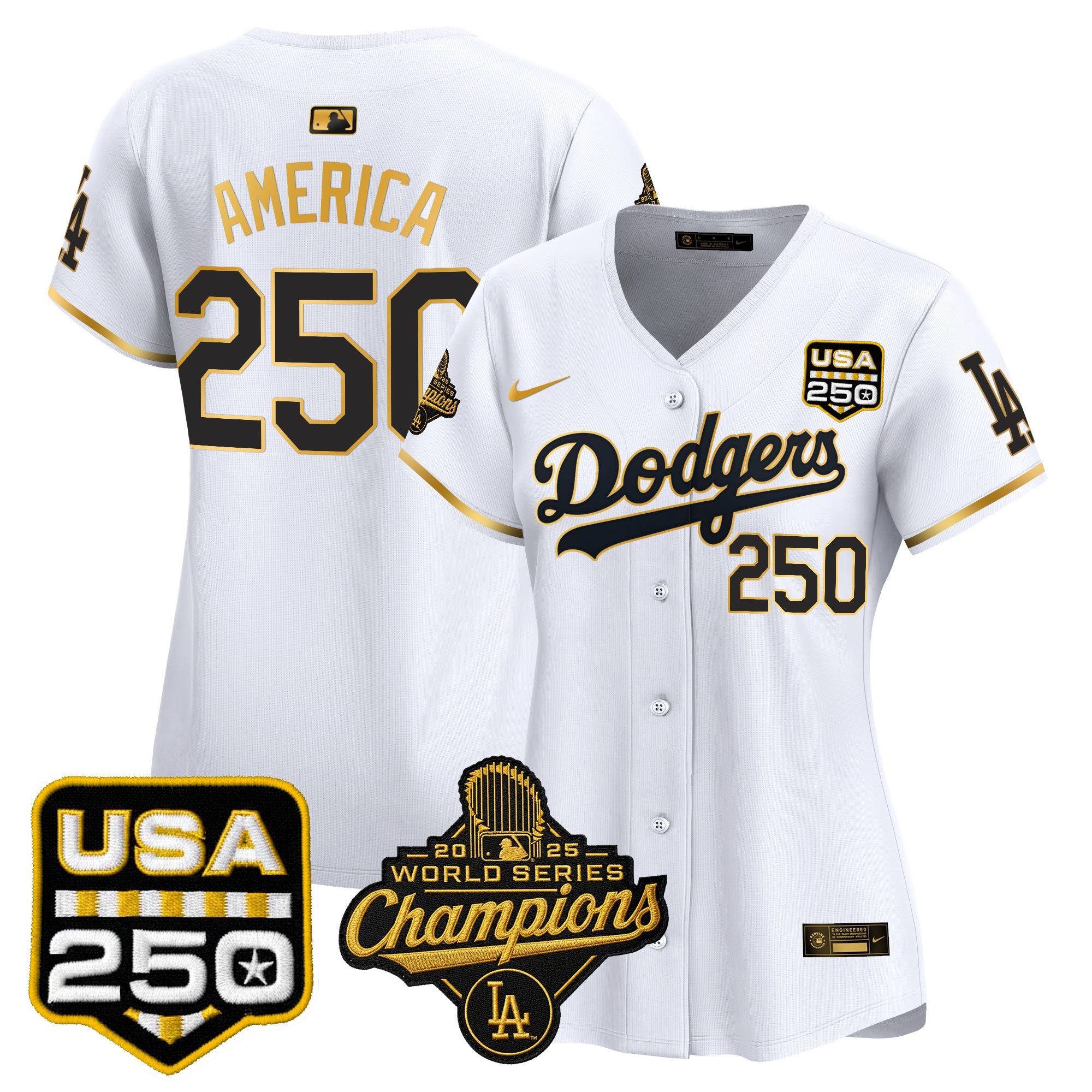 Women's Dodgers 2025 World Series Champions & 250America Patch Vapor Premier Limited Jersey - All Stitched