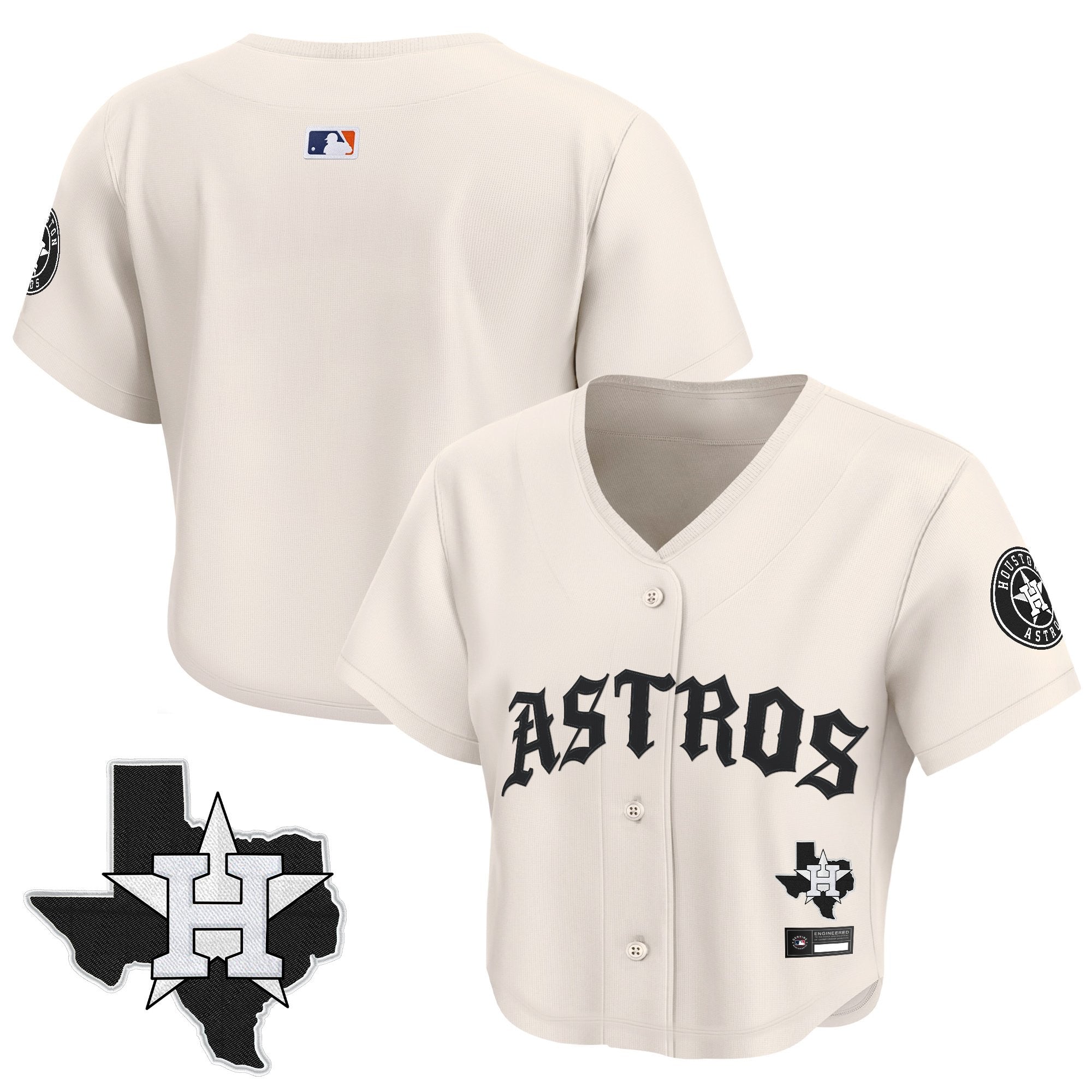 Women's Houston Astros 'Old English Edition' Crop Top Baseball Jersey - All Stitched