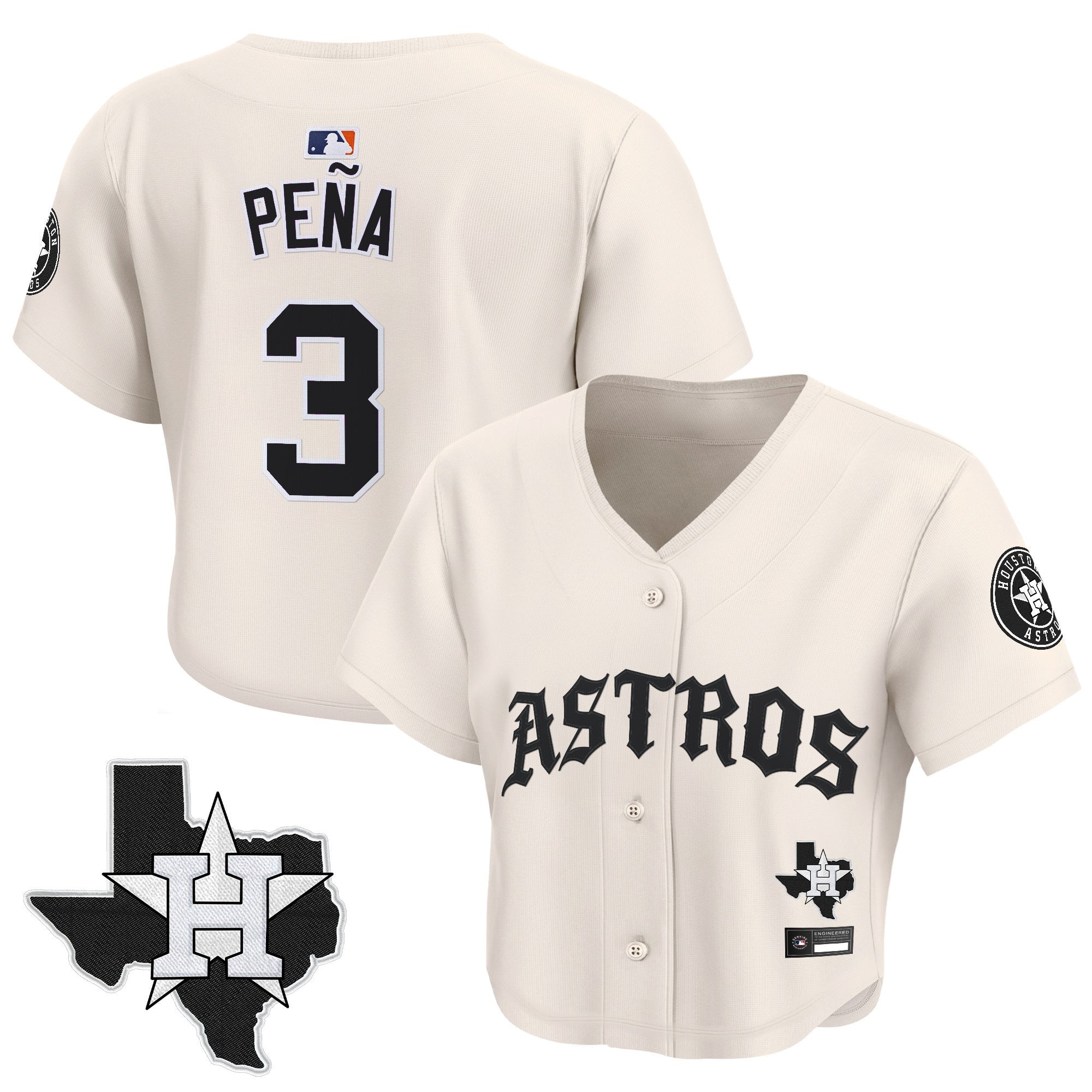 Women's Houston Astros 'Old English Edition' Crop Top Baseball Jersey - All Stitched