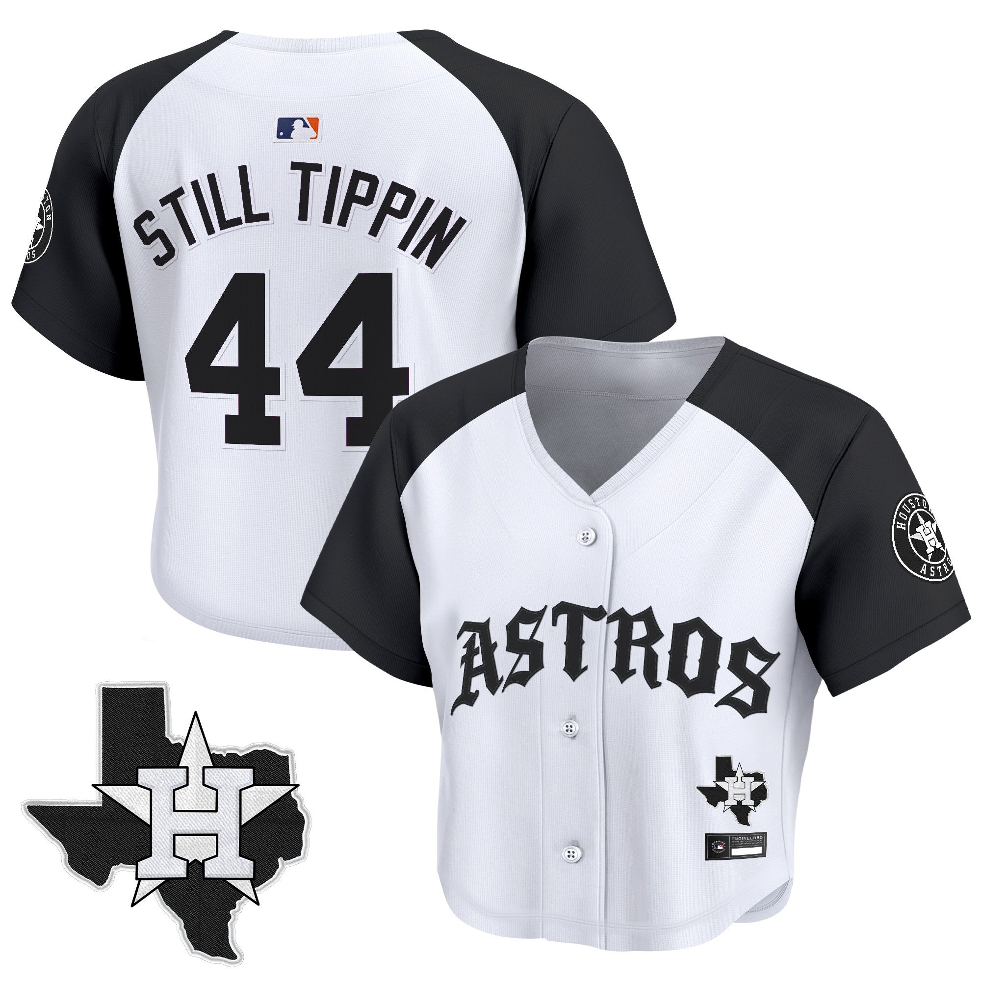 Women's Houston Astros 'Old English Edition' Crop Top Baseball Jersey - All Stitched