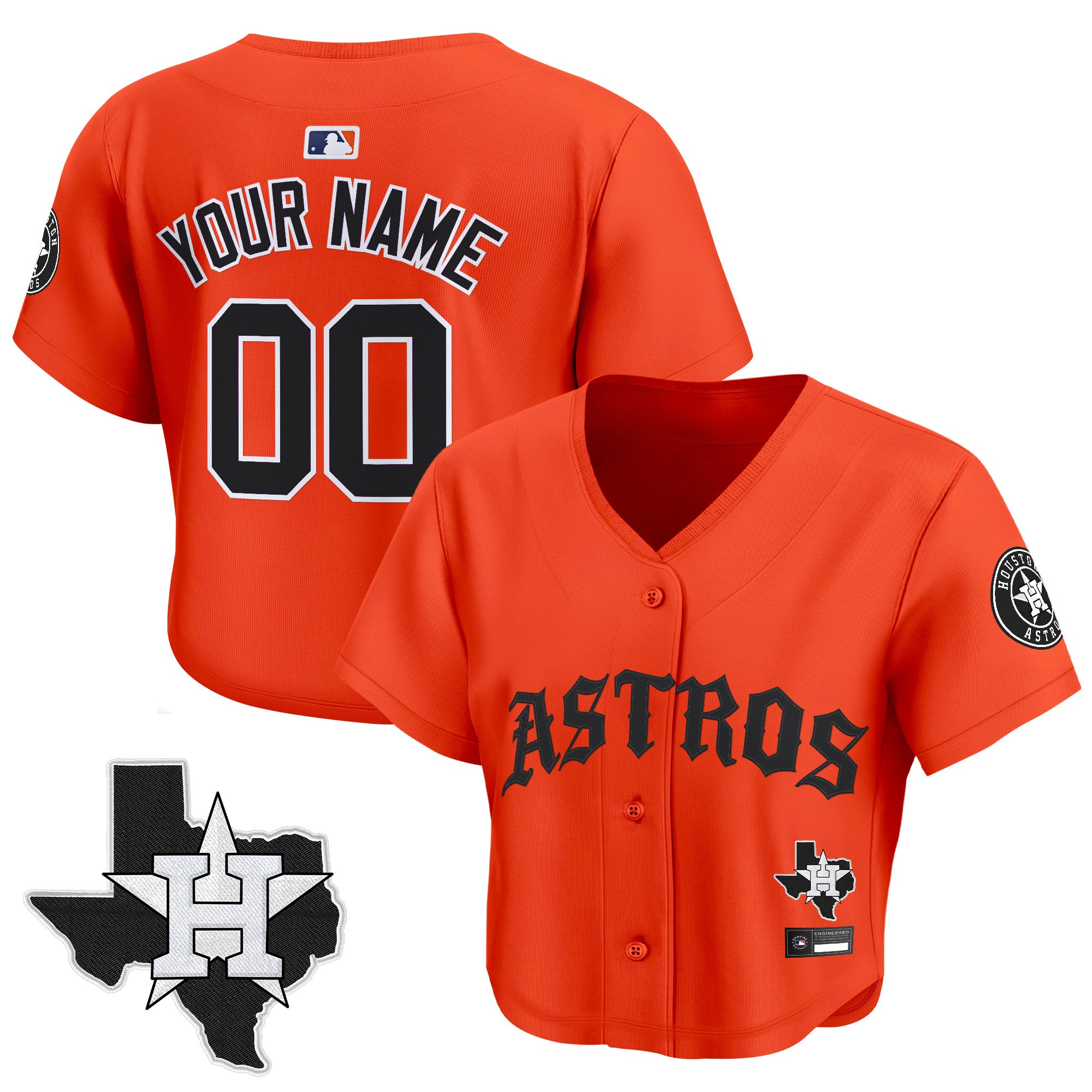 Women's Houston Astros 'Old English Edition' Crop Top Baseball Custom Jersey - All Stitched