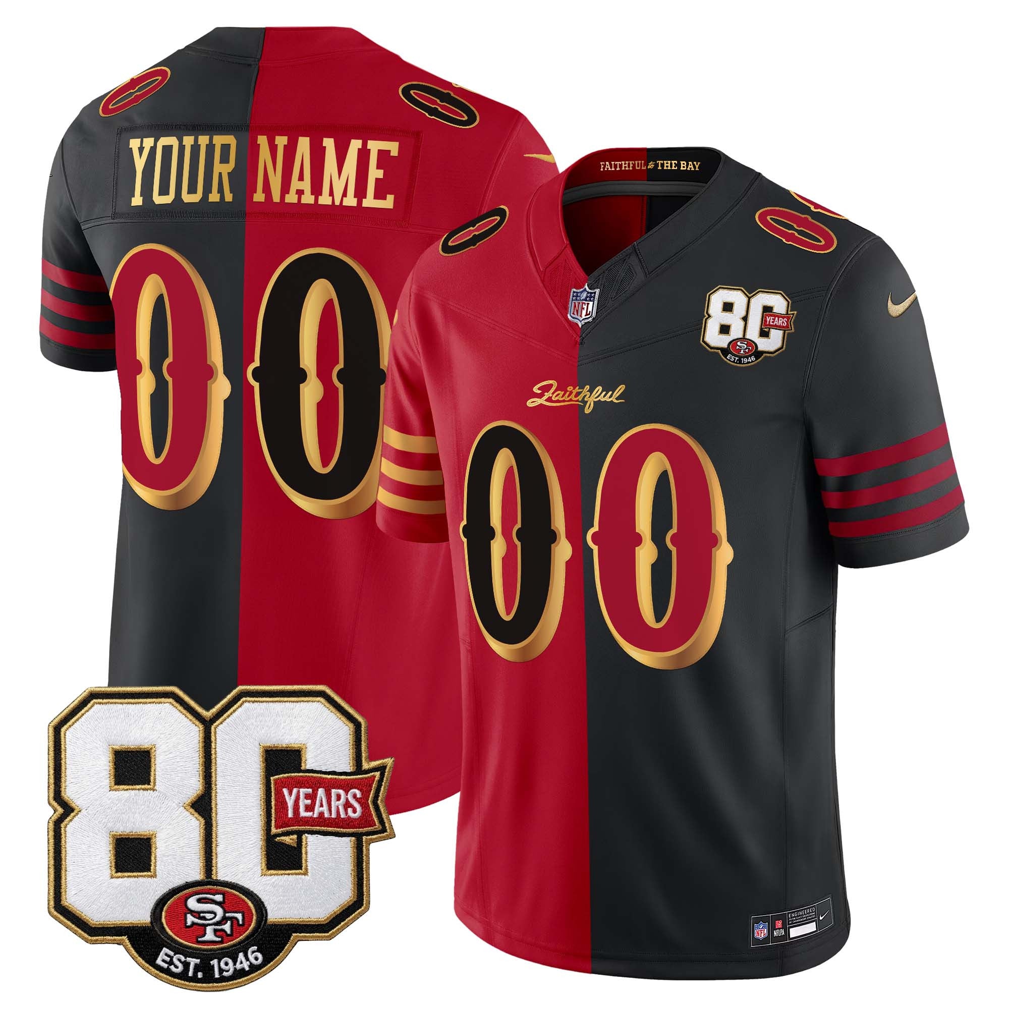 San Francisco 49ers 80th Anniversary Patch Vapor Limited Custom Jersey - Rivalries Edition - All Stitched