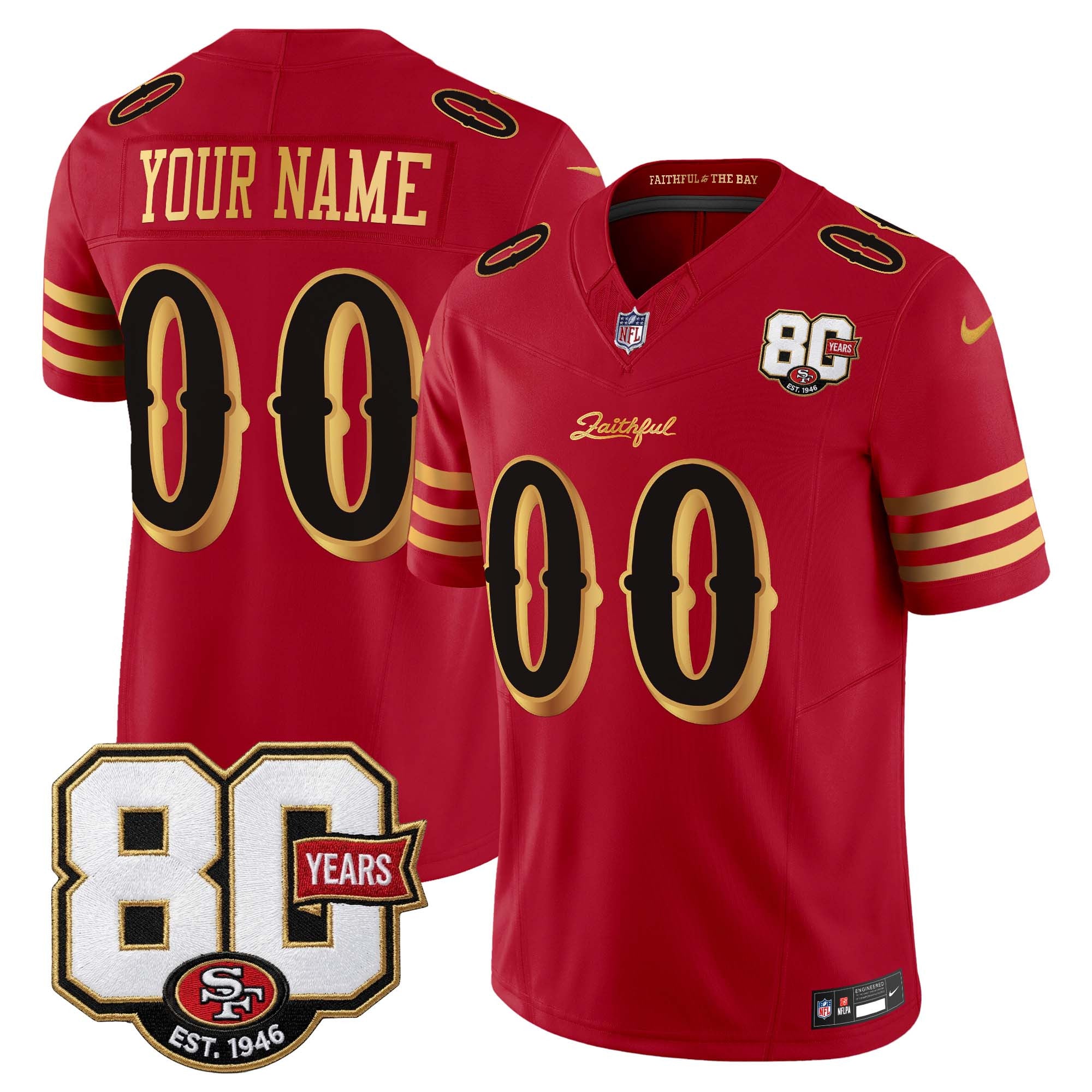 San Francisco 49ers 80th Anniversary Patch Vapor Limited Custom Jersey - Rivalries Edition - All Stitched