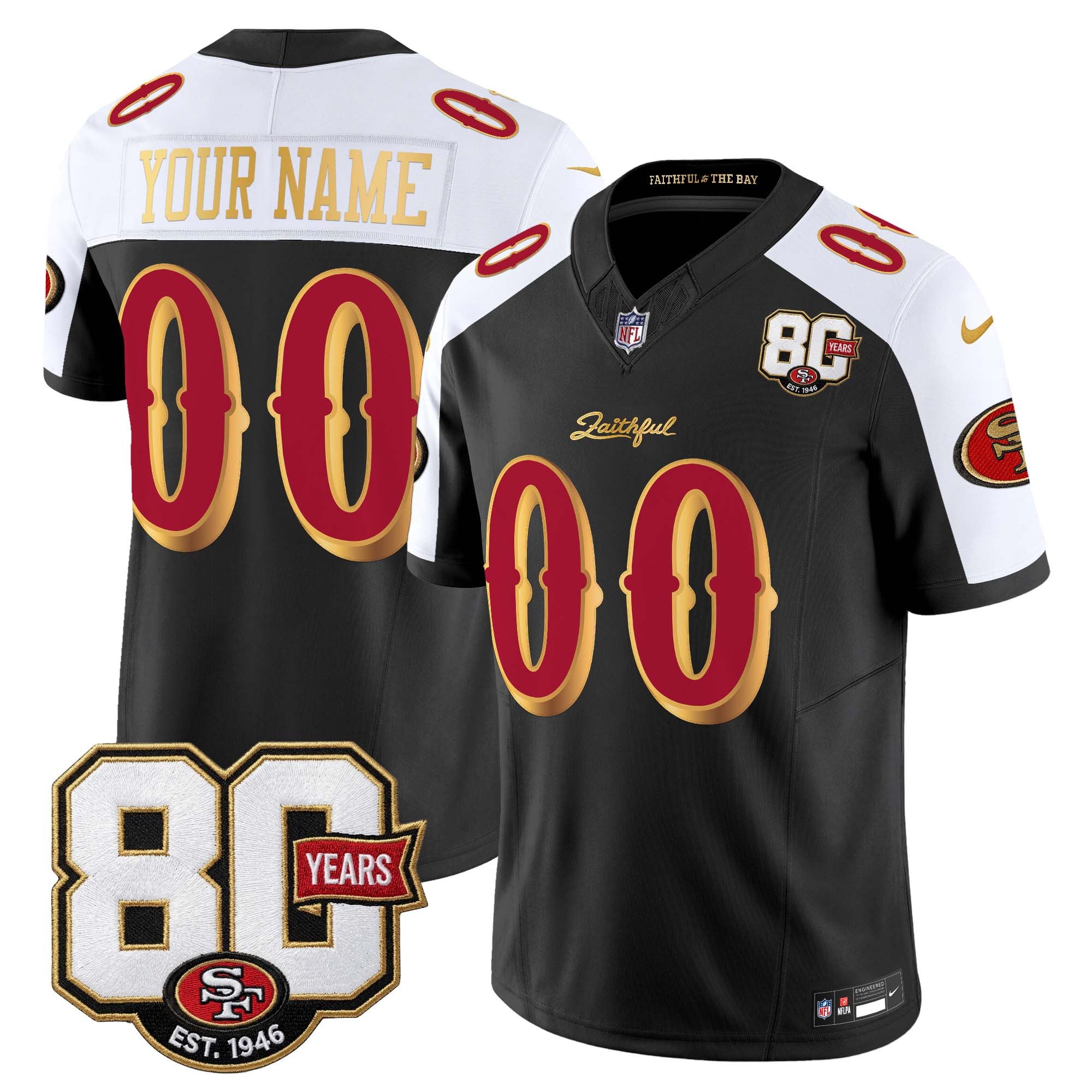 San Francisco 49ers 80th Anniversary Patch Vapor Limited Custom Jersey - Rivalries Edition - All Stitched