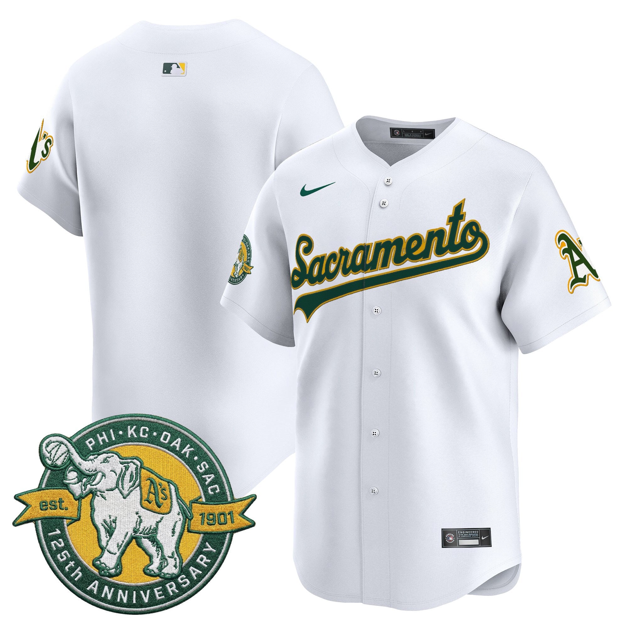 Men's Athletics 'Sacramento Edition' Vapor Premier Limited Jersey - 125th Anniversary Patch - All Stitched