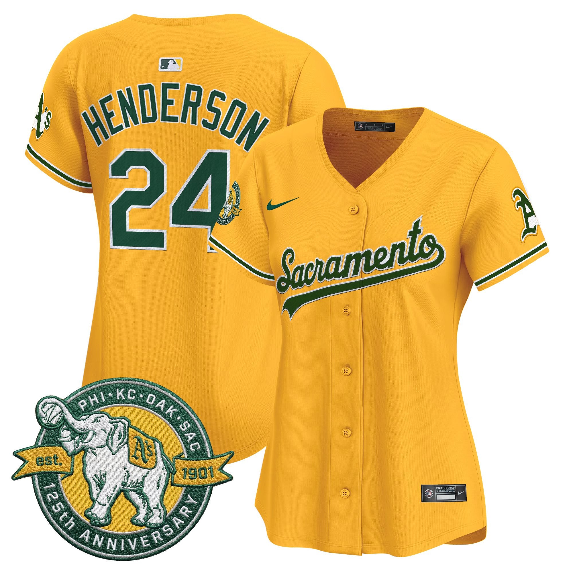 Women's Athletics 'Sacramento Edition' Vapor Premier Limited Jersey - 125th Anniversary Patch - All Stitched