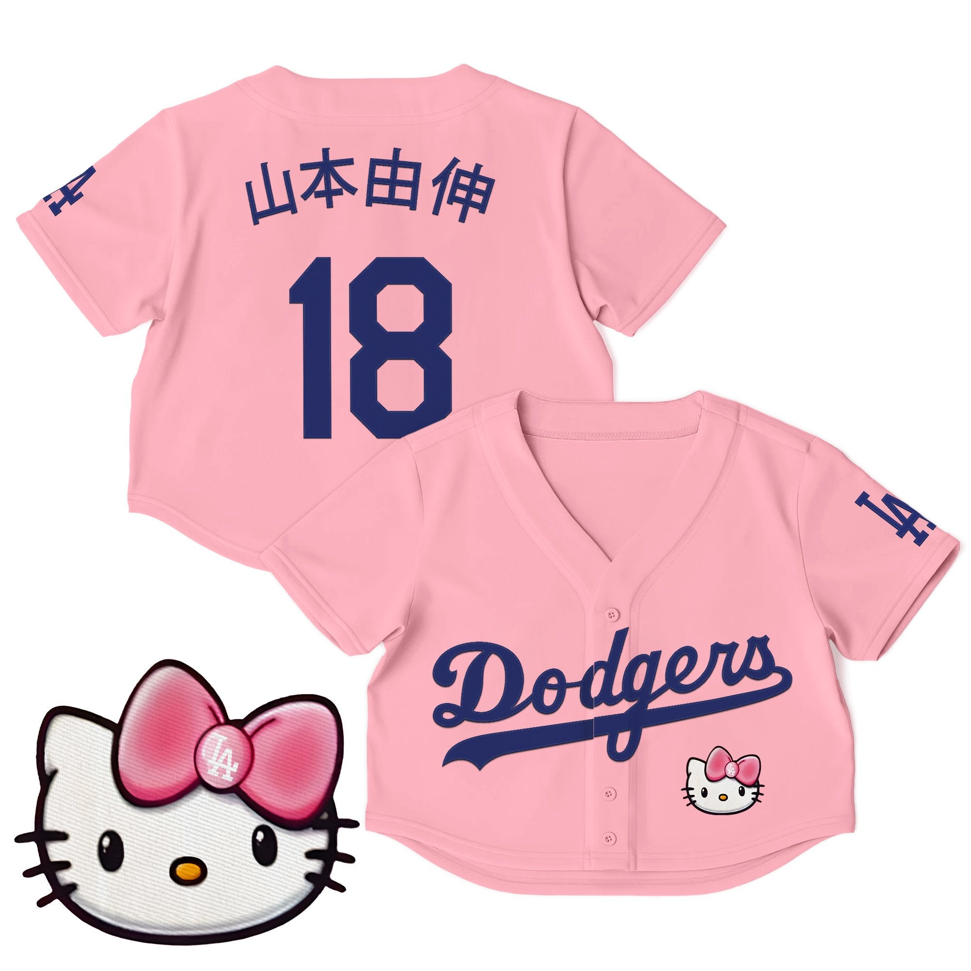 Women's Dodgers Hello Kitty Crop Top Baseball Jersey – All Stitched