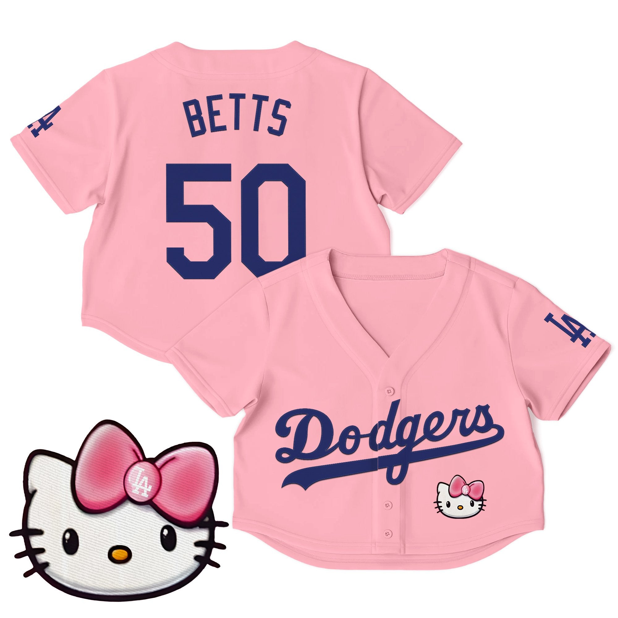 Women's Dodgers Hello Kitty Crop Top Baseball Jersey – All Stitched