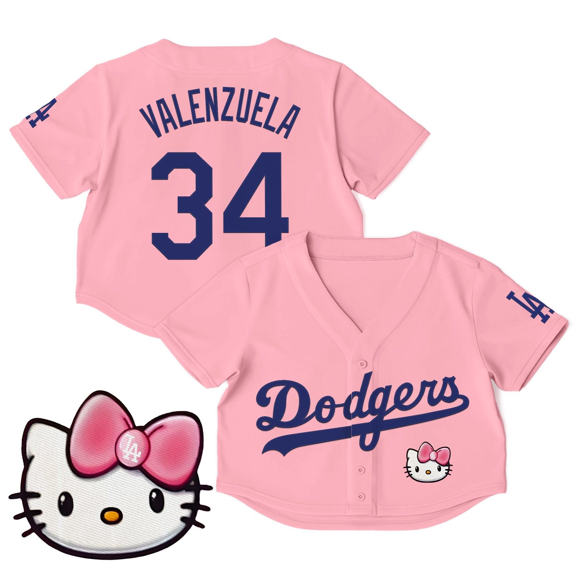Women's Dodgers Hello Kitty Crop Top Baseball Jersey – All Stitched