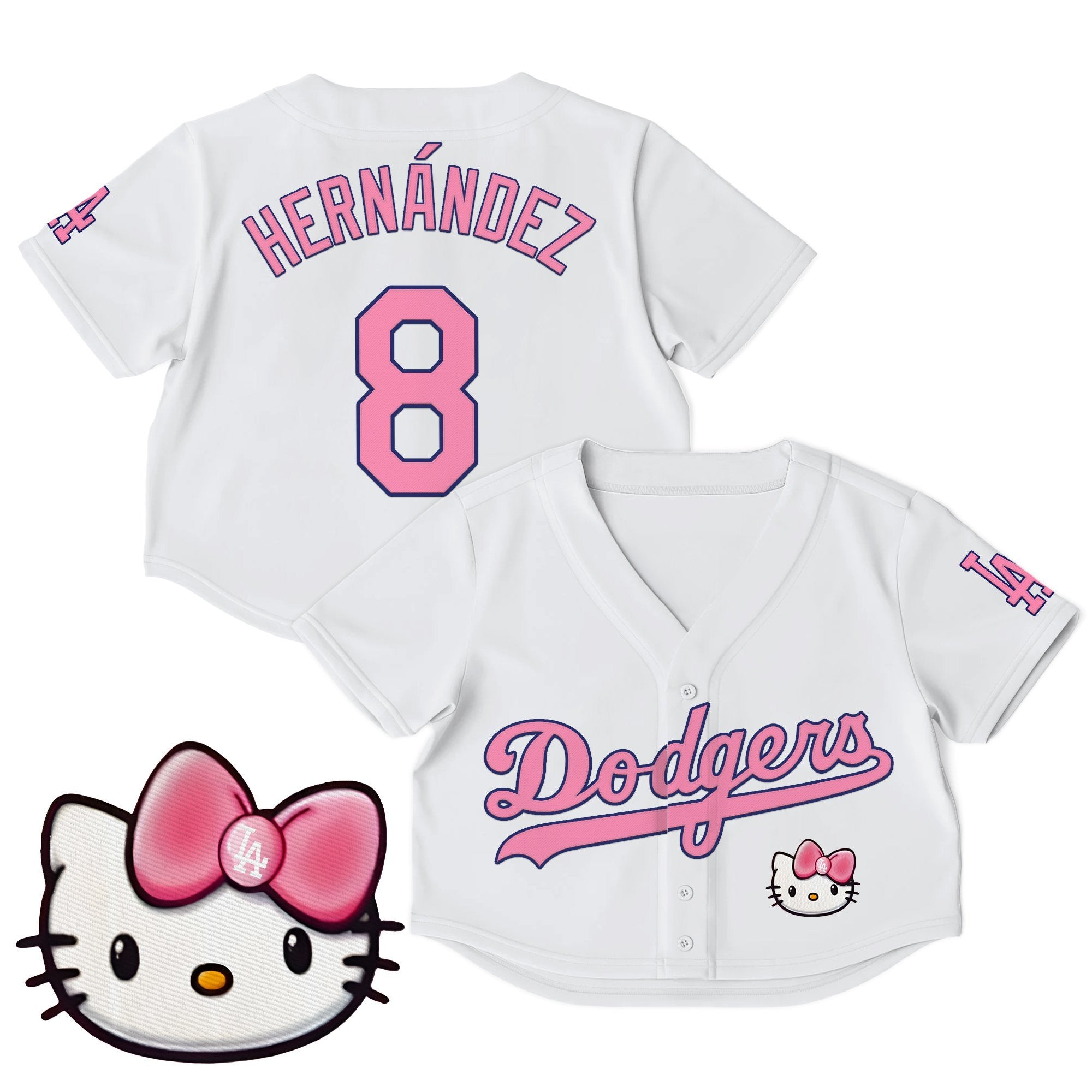 Women's Dodgers Hello Kitty Crop Top Baseball Jersey – All Stitched