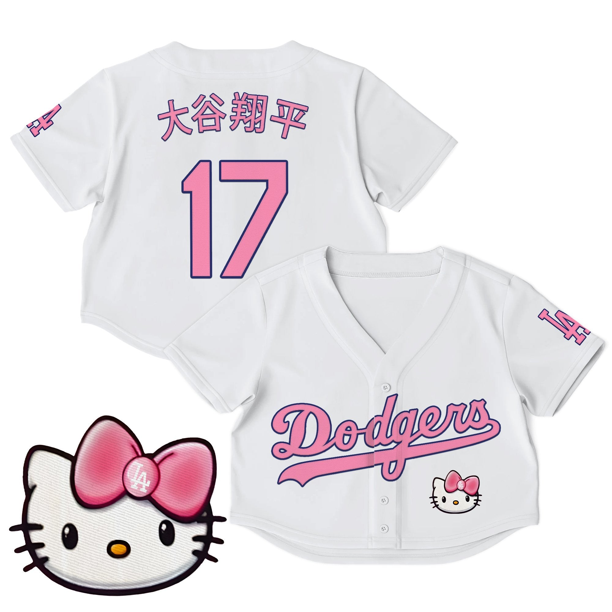 Women's Dodgers Hello Kitty Crop Top Baseball Jersey – All Stitched