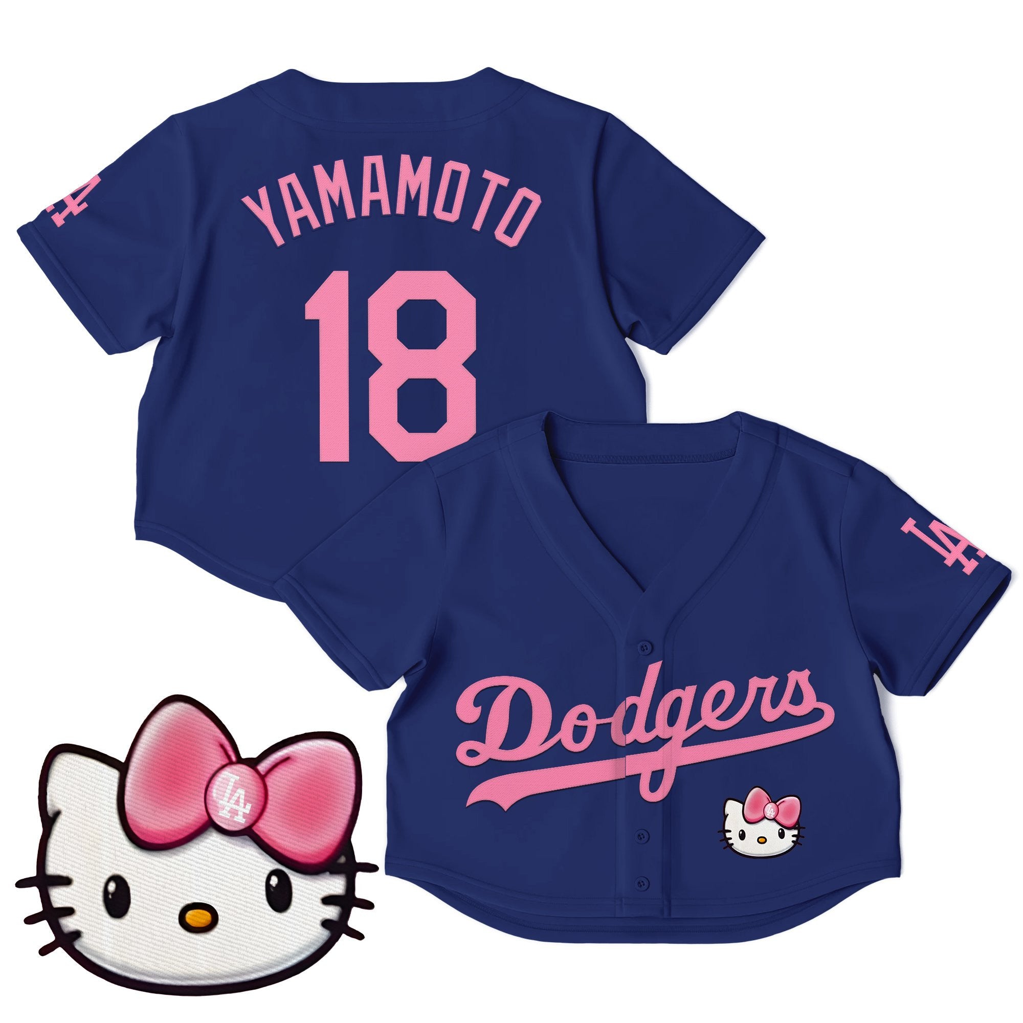 Women's Dodgers Hello Kitty Crop Top Baseball Jersey – All Stitched