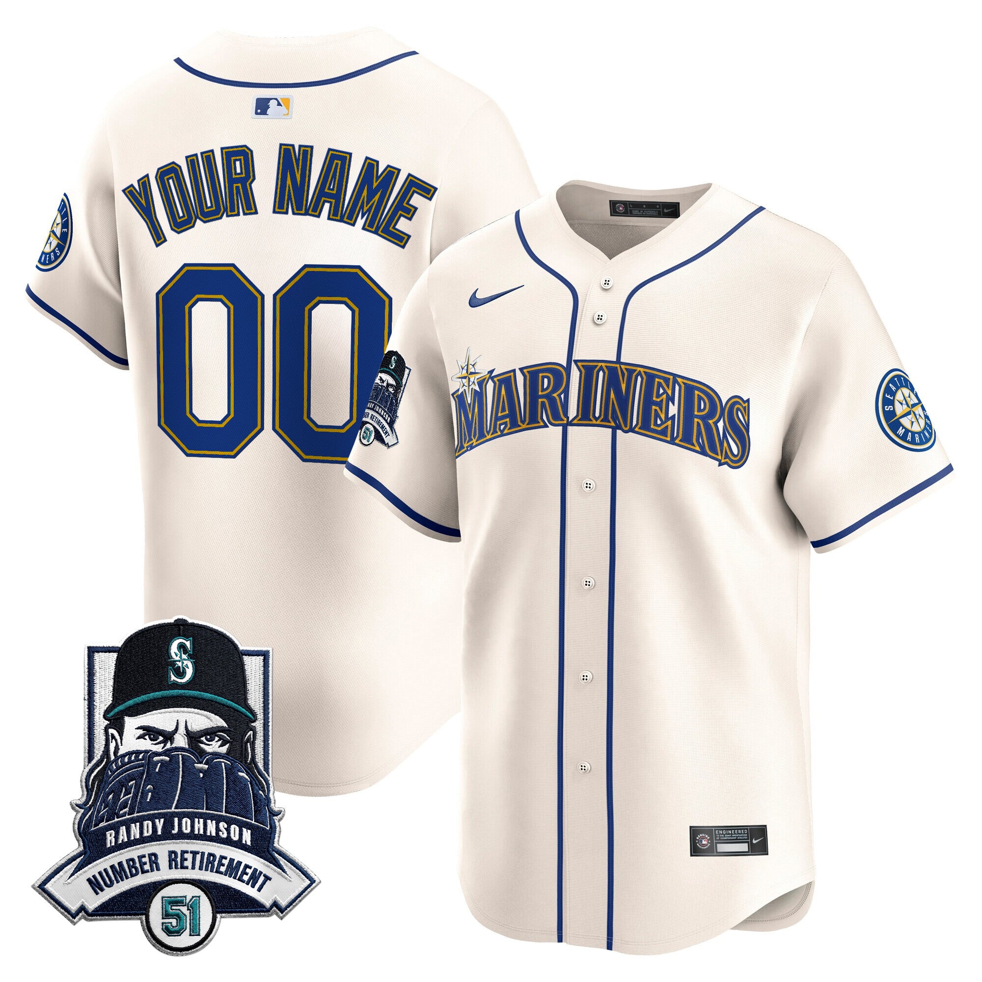 Seattle Mariners Hall-of-Famer Randy Johnson Patch Vapor Premier Limited Custom Jersey - All Stitched