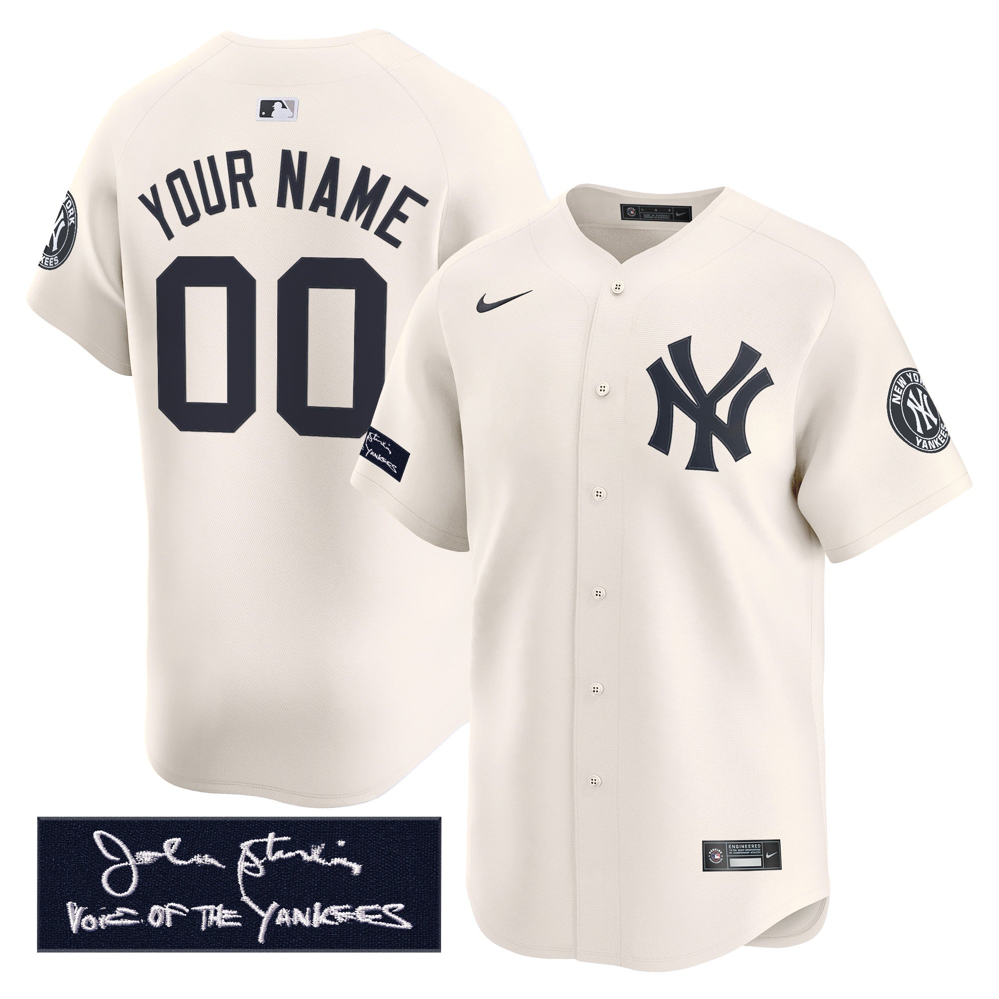 Yankees John Sterling "The Voice of the Yankees" Tribute Patch Vapor Premier Limited Custom Jersey - All Stitched