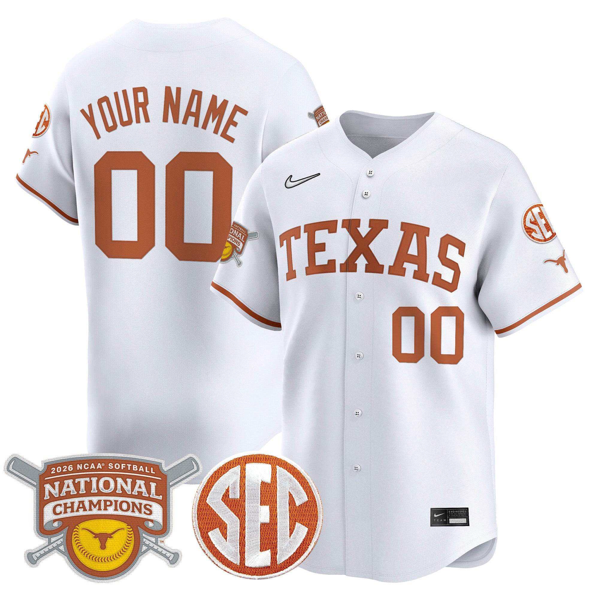 Texas Longhorns 2026 Softball National Champions Vapor Premier Limited Custom Jersey - All Stitched