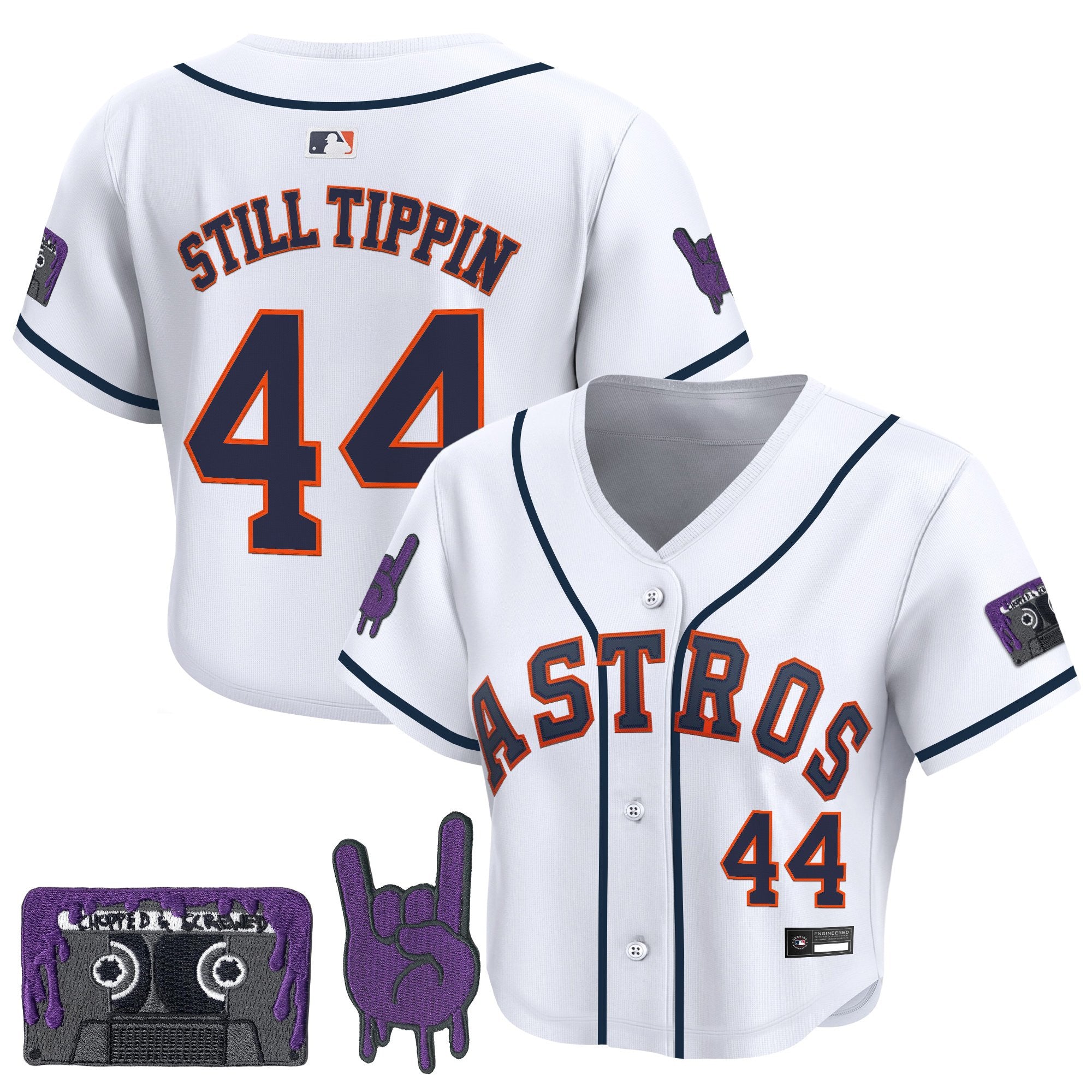 Women's Houston Astros DJ Screw Patch Crop top Baseball Jersey - All Stitched