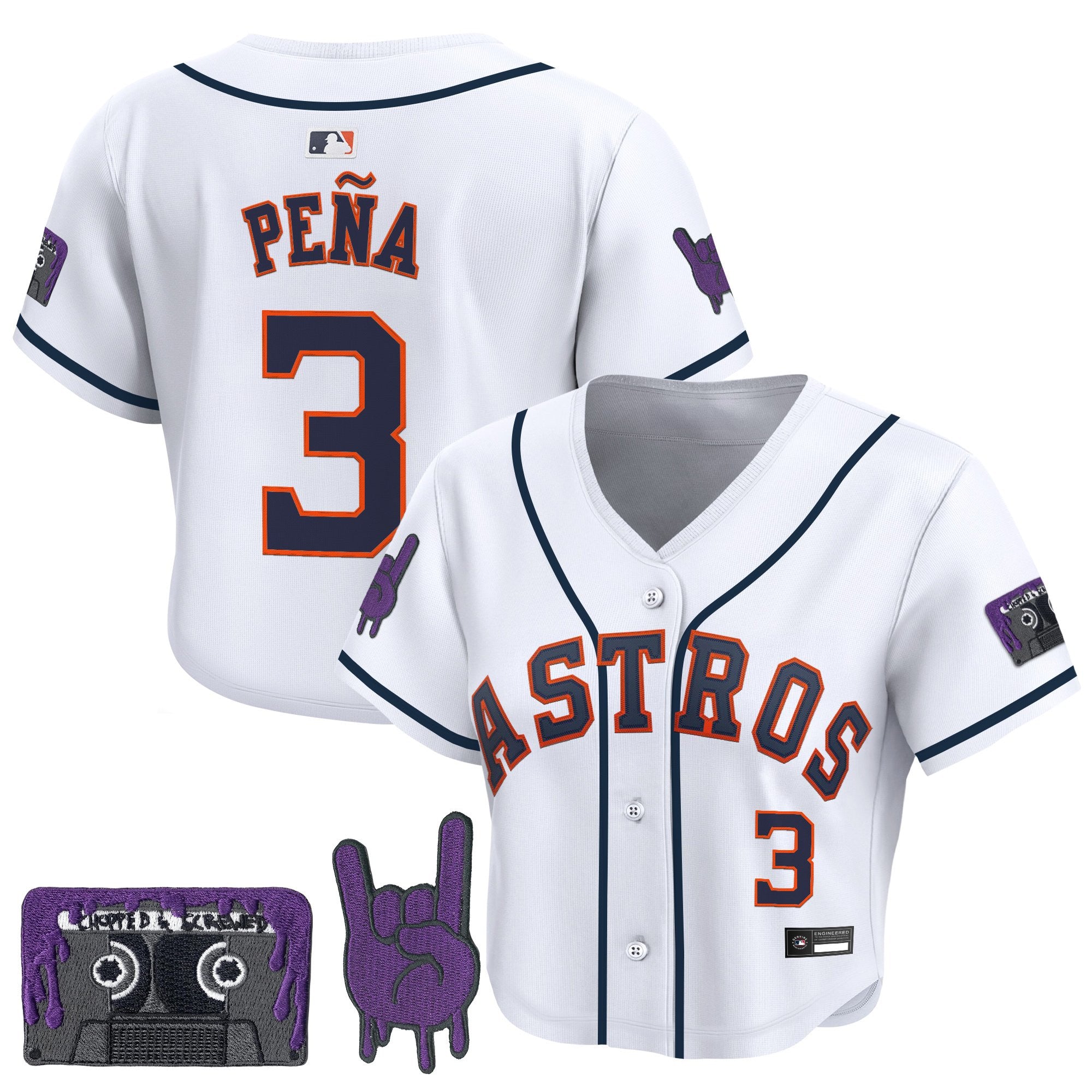 Women's Houston Astros DJ Screw Patch Crop top Baseball Jersey - All Stitched