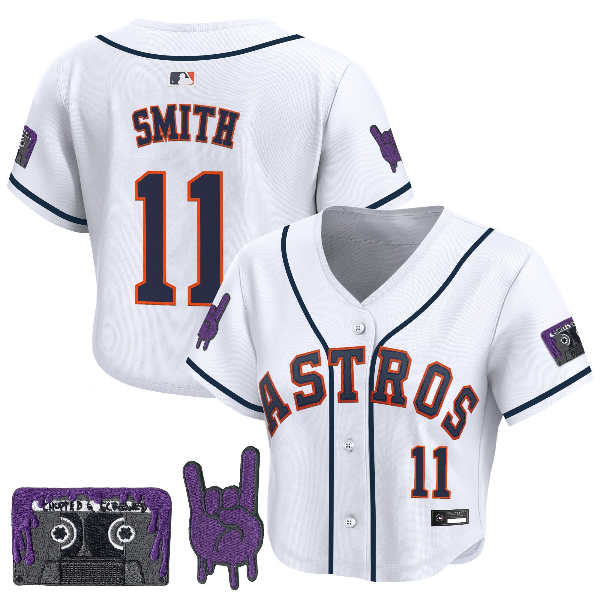 Women's Houston Astros DJ Screw Patch Crop top Baseball Jersey - All Stitched