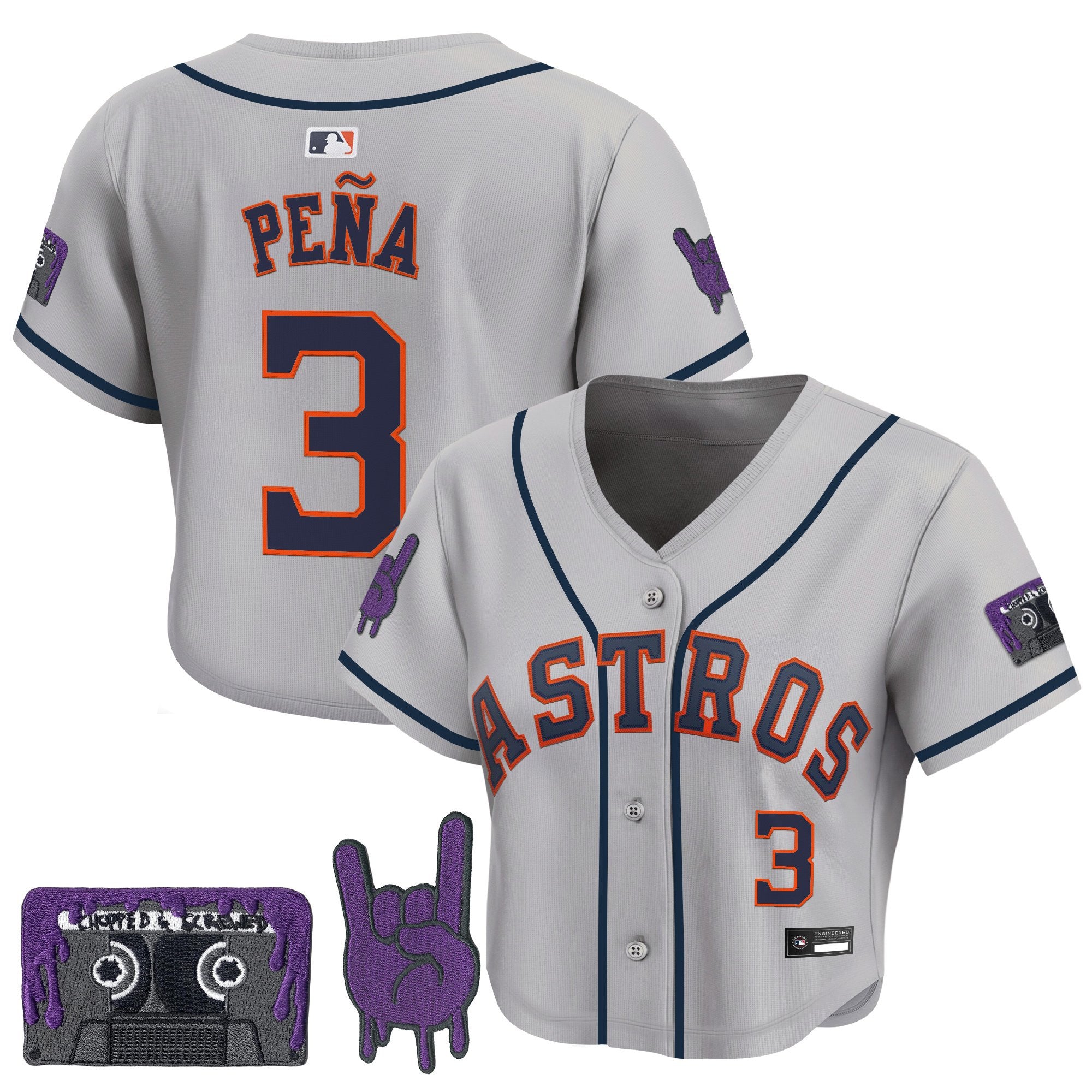 Women's Houston Astros DJ Screw Patch Crop top Baseball Jersey - All Stitched