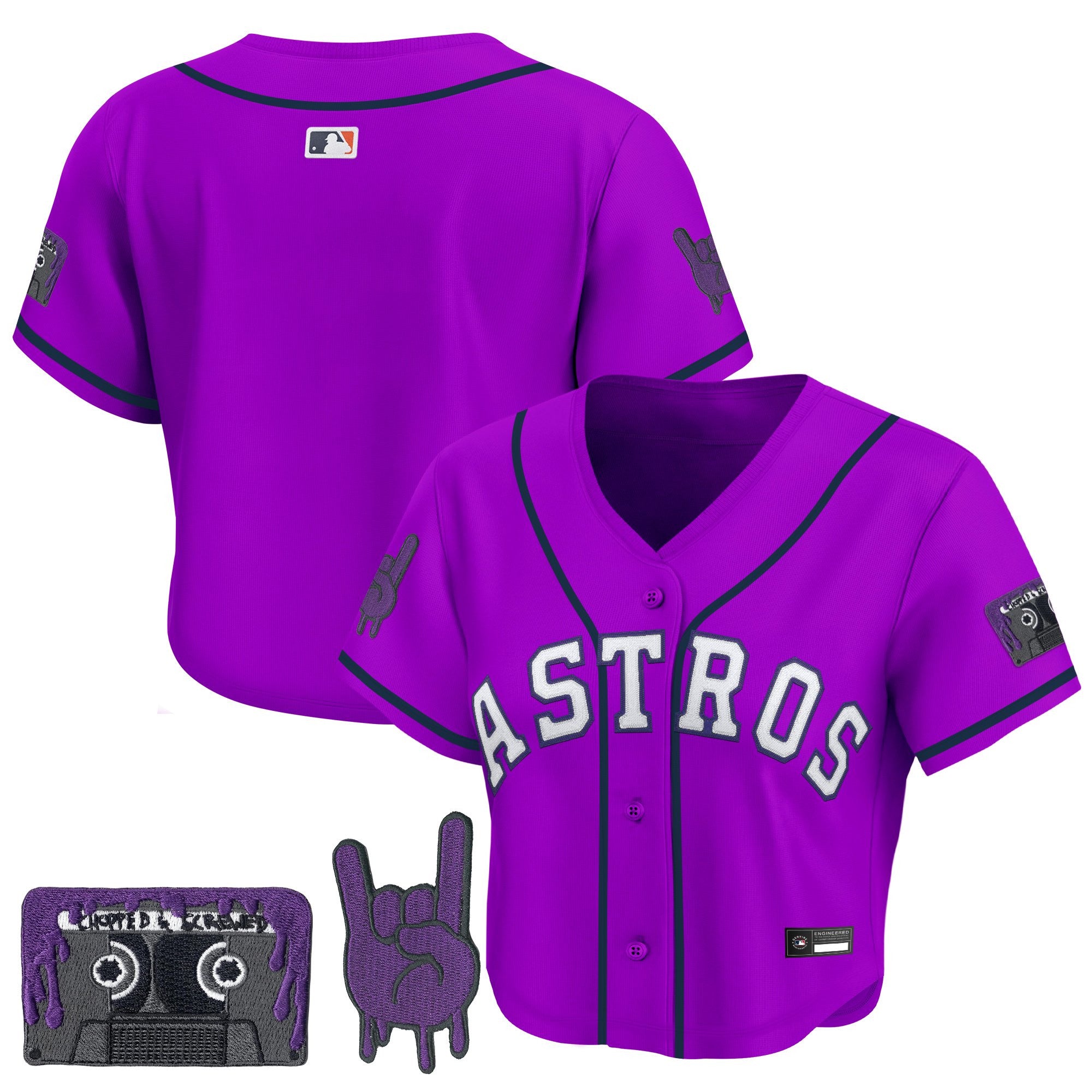 Women's Houston Astros DJ Screw Patch Crop top Baseball Jersey - All Stitched