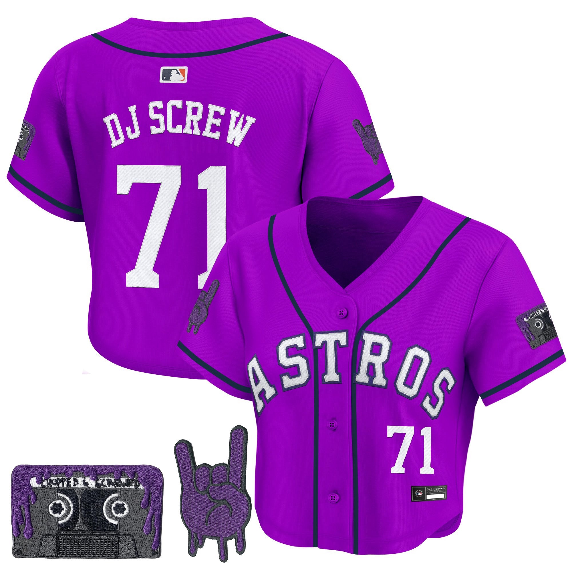 Women's Houston Astros DJ Screw Patch Crop top Baseball Jersey - All Stitched