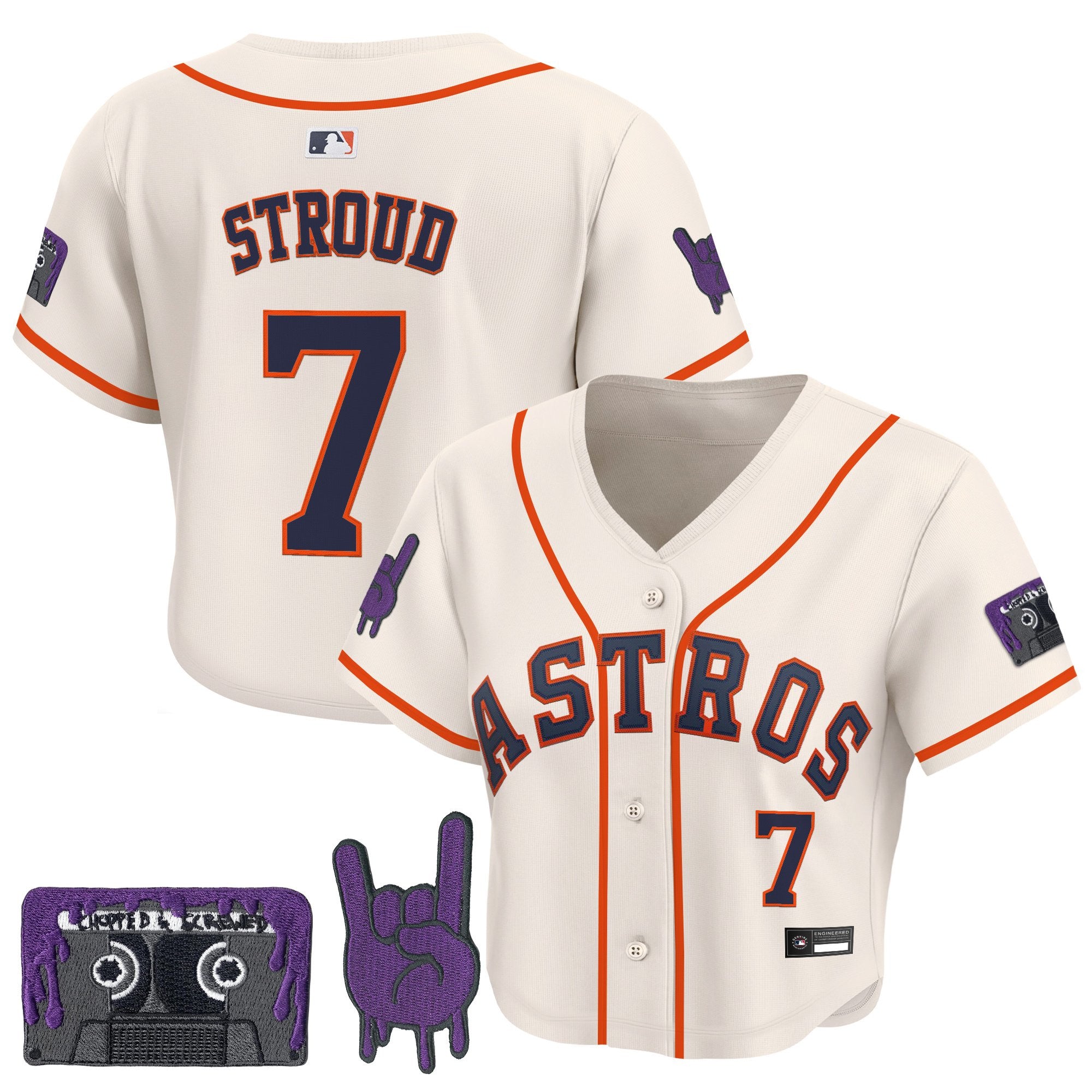 Women's Houston Astros DJ Screw Patch Crop top Baseball Jersey - All Stitched