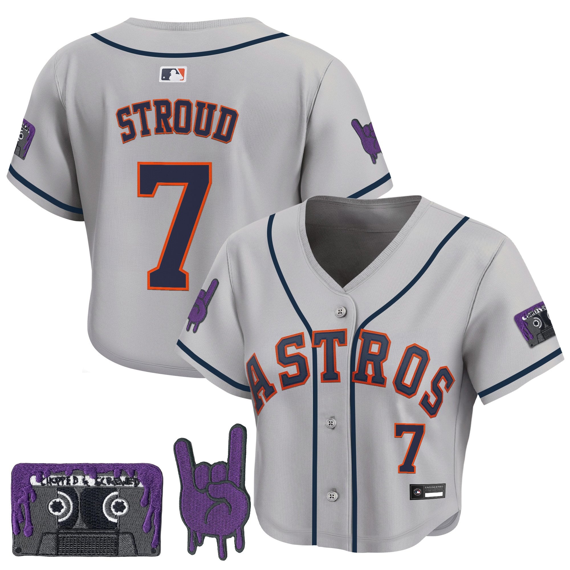 Women's Houston Astros DJ Screw Patch Crop top Baseball Jersey - All Stitched