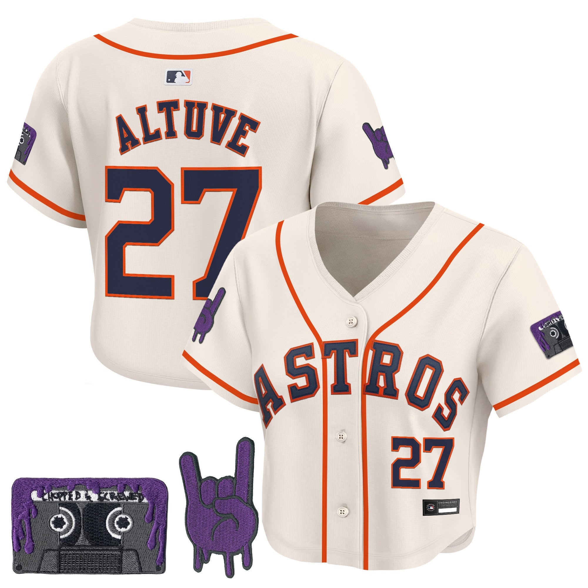 Women's Houston Astros DJ Screw Patch Crop top Baseball Jersey - All Stitched