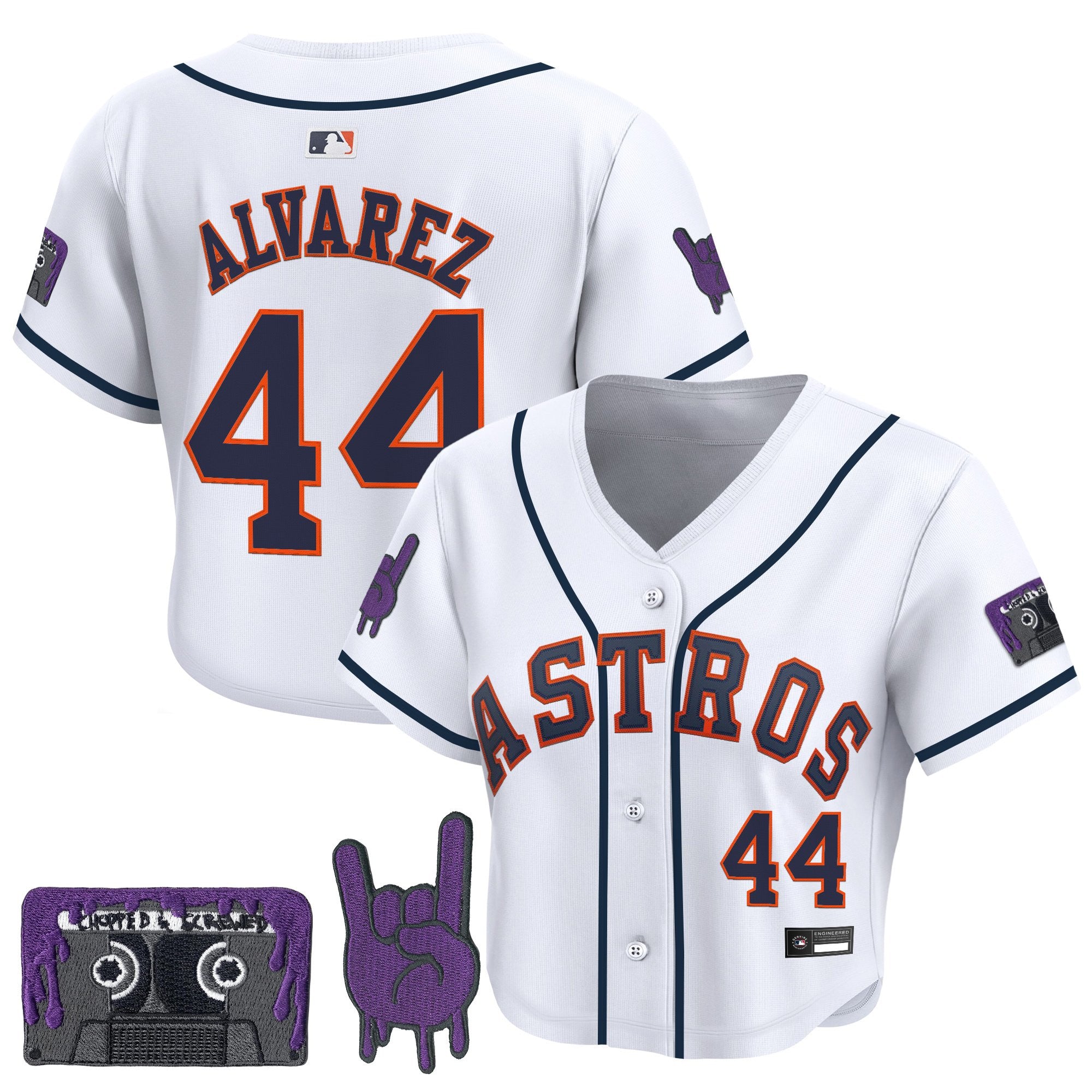 Women's Houston Astros DJ Screw Patch Crop top Baseball Jersey - All Stitched