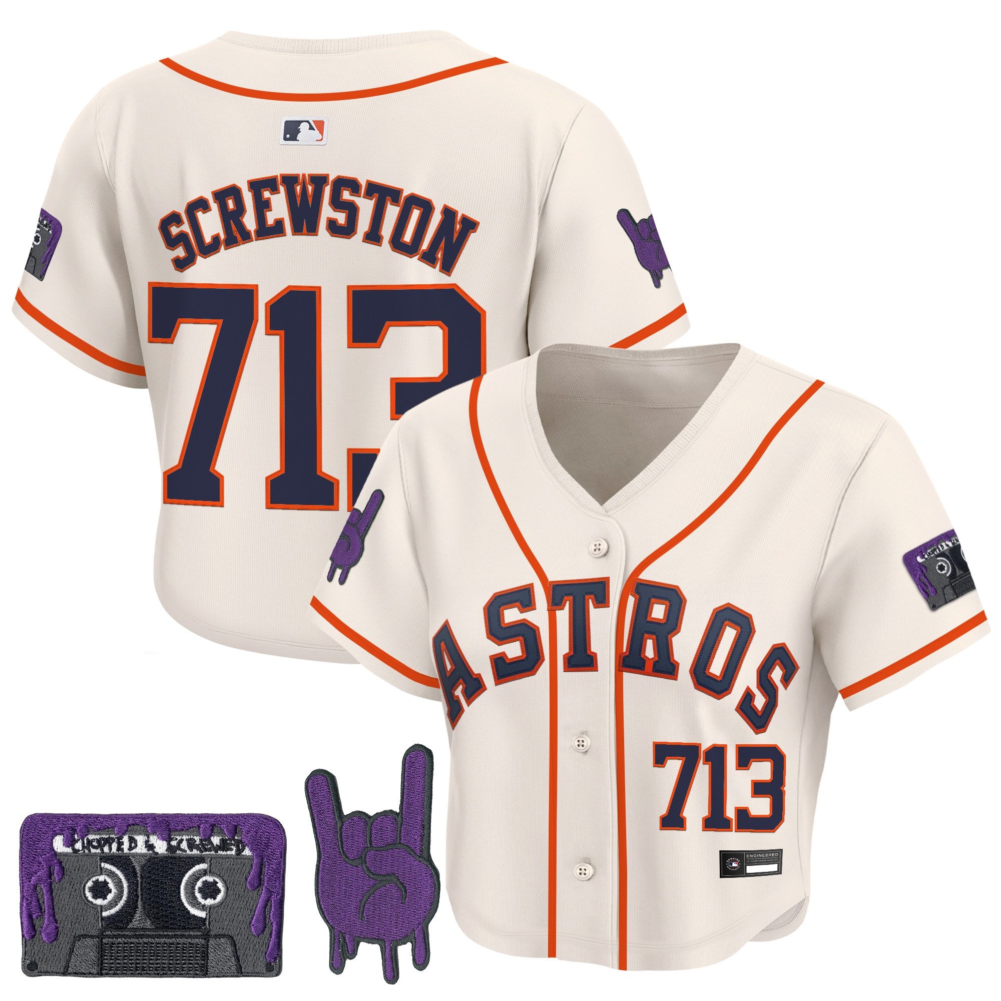Women's Houston Astros DJ Screw Patch Crop top Baseball Jersey - All Stitched