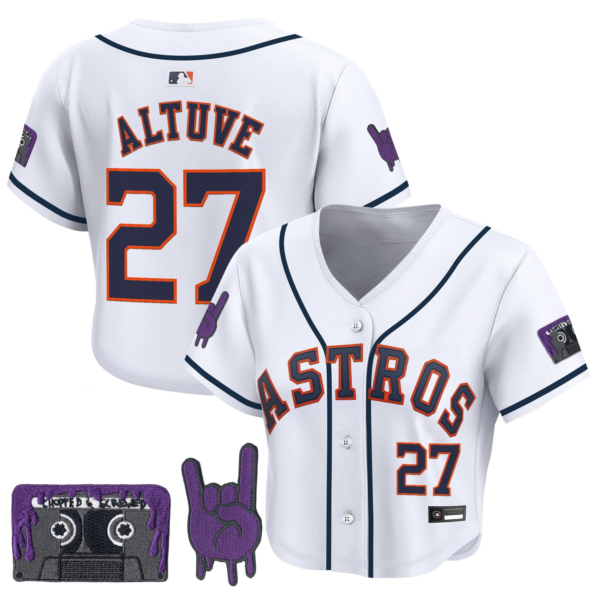Women's Houston Astros DJ Screw Patch Crop top Baseball Jersey - All Stitched