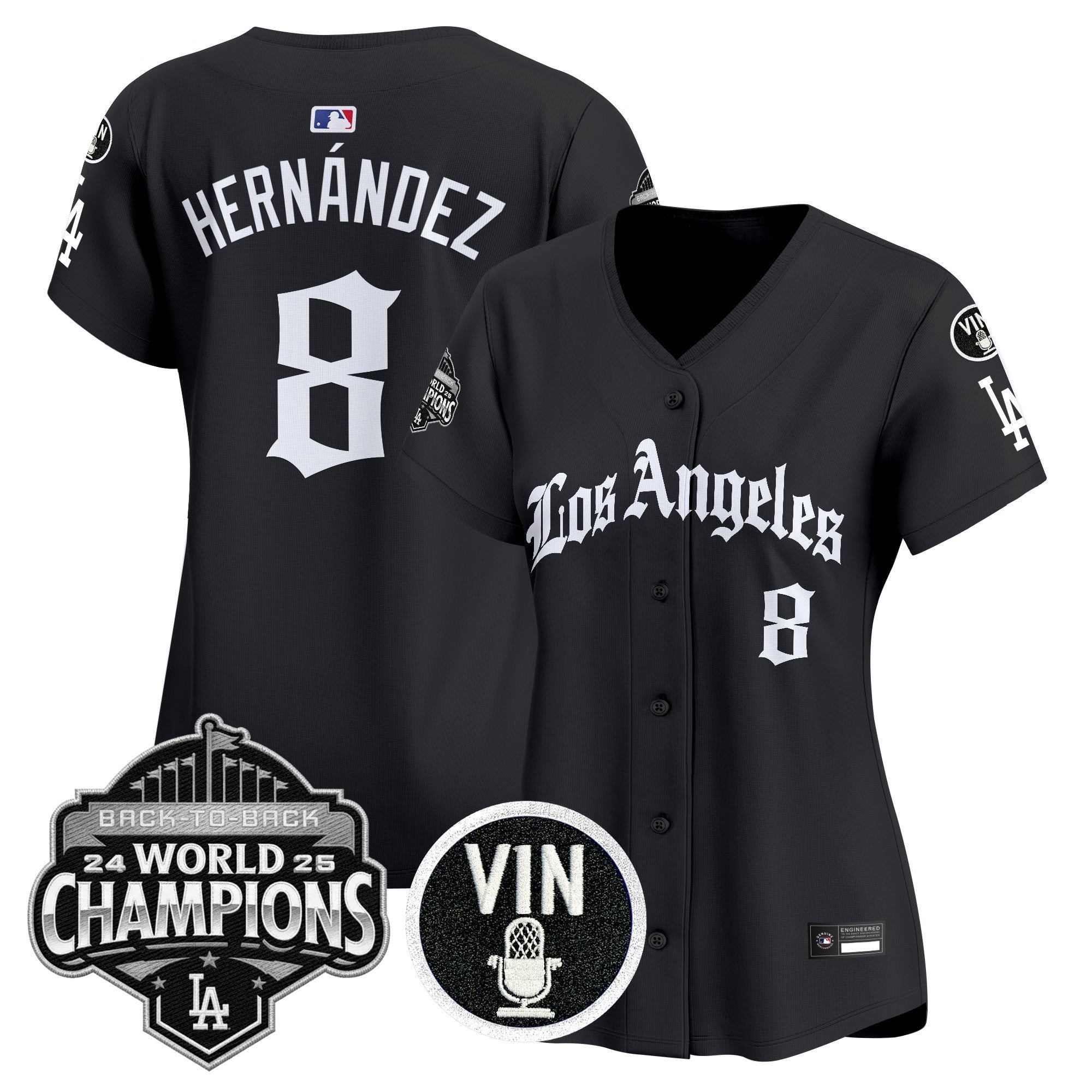Women's Dodgers 2025 Back-To-Back Champions Vapor Premier Limited Jersey - LA Gothic Edition - All Stitched