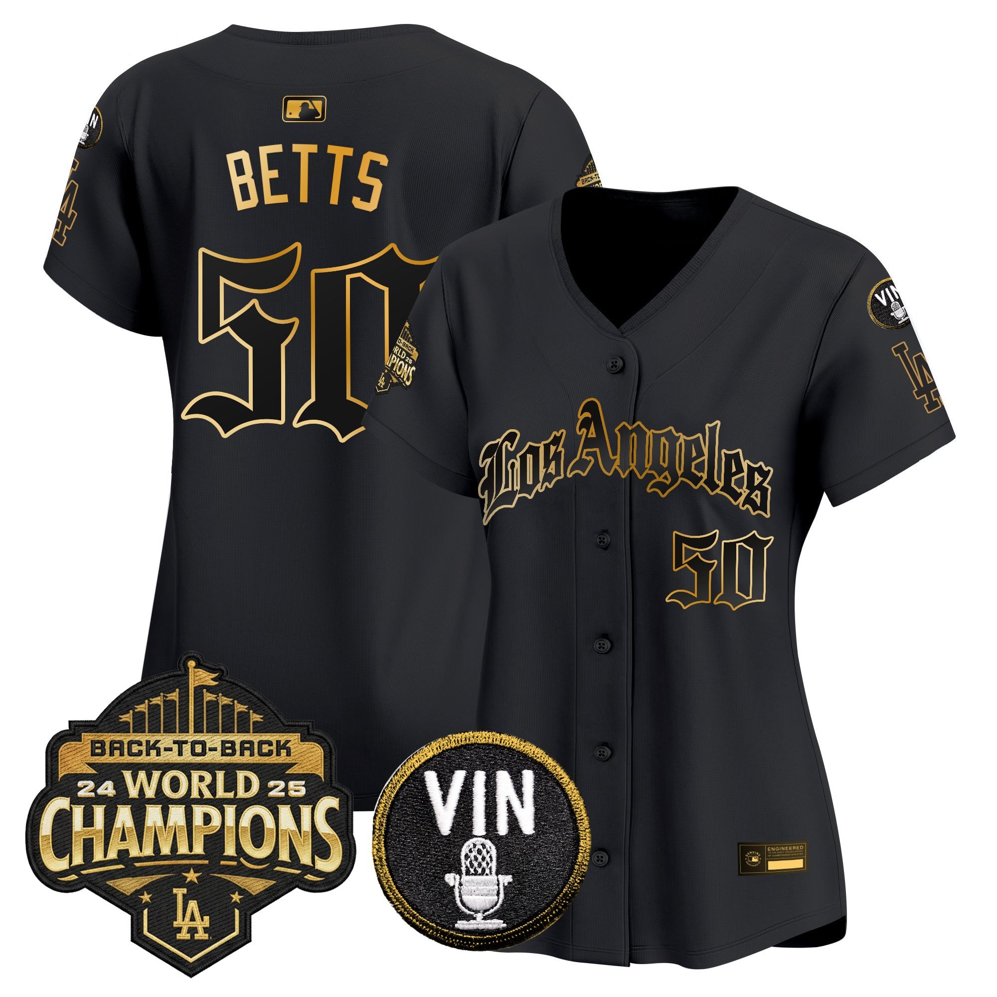 Women's Dodgers 2025 Back-To-Back Champions Vapor Premier Limited Jersey - LA Gothic Edition - All Stitched
