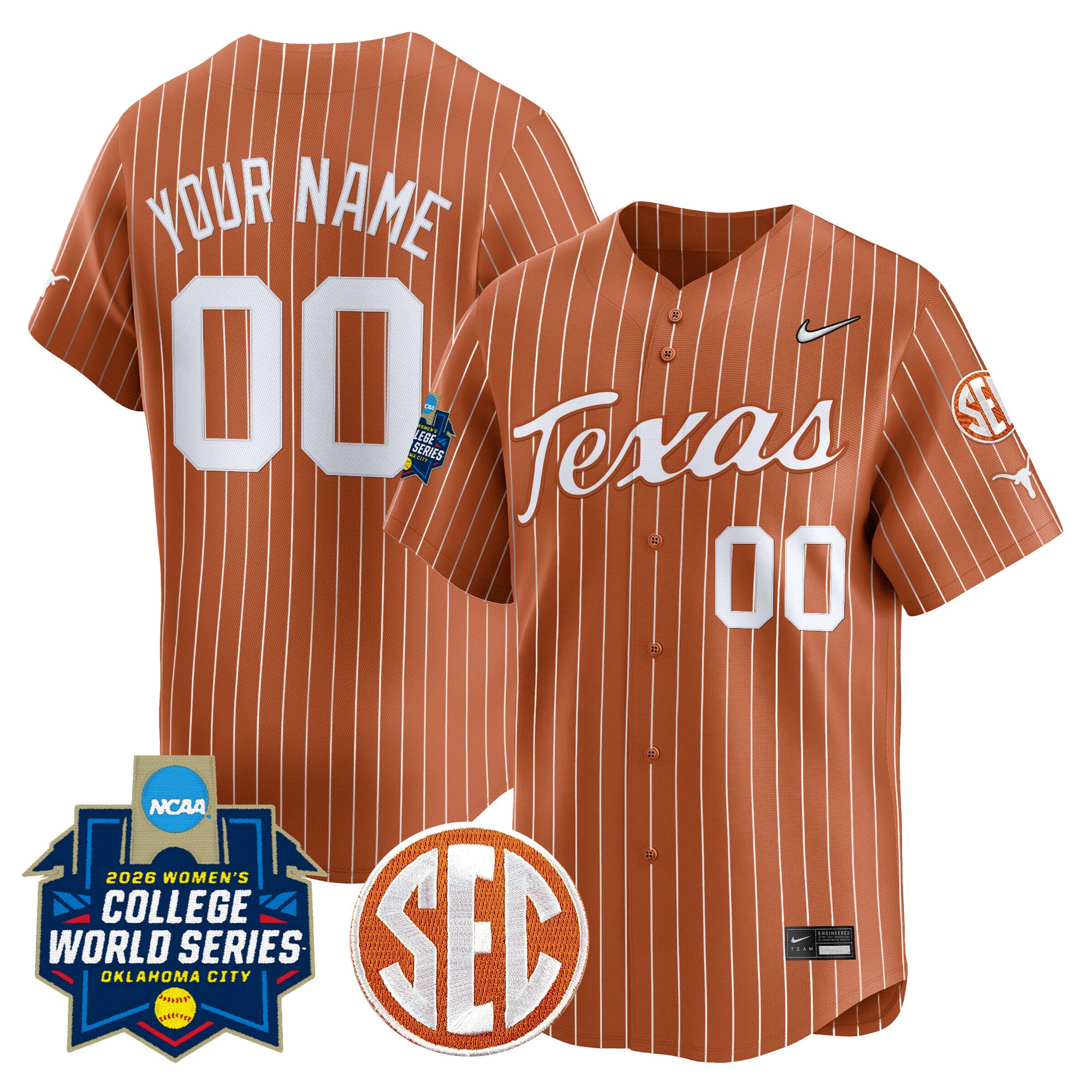 Texas Longhorns Softball 2026 World Series (WCWS) Vapor Premier Limited Custom Jersey - All Stitched