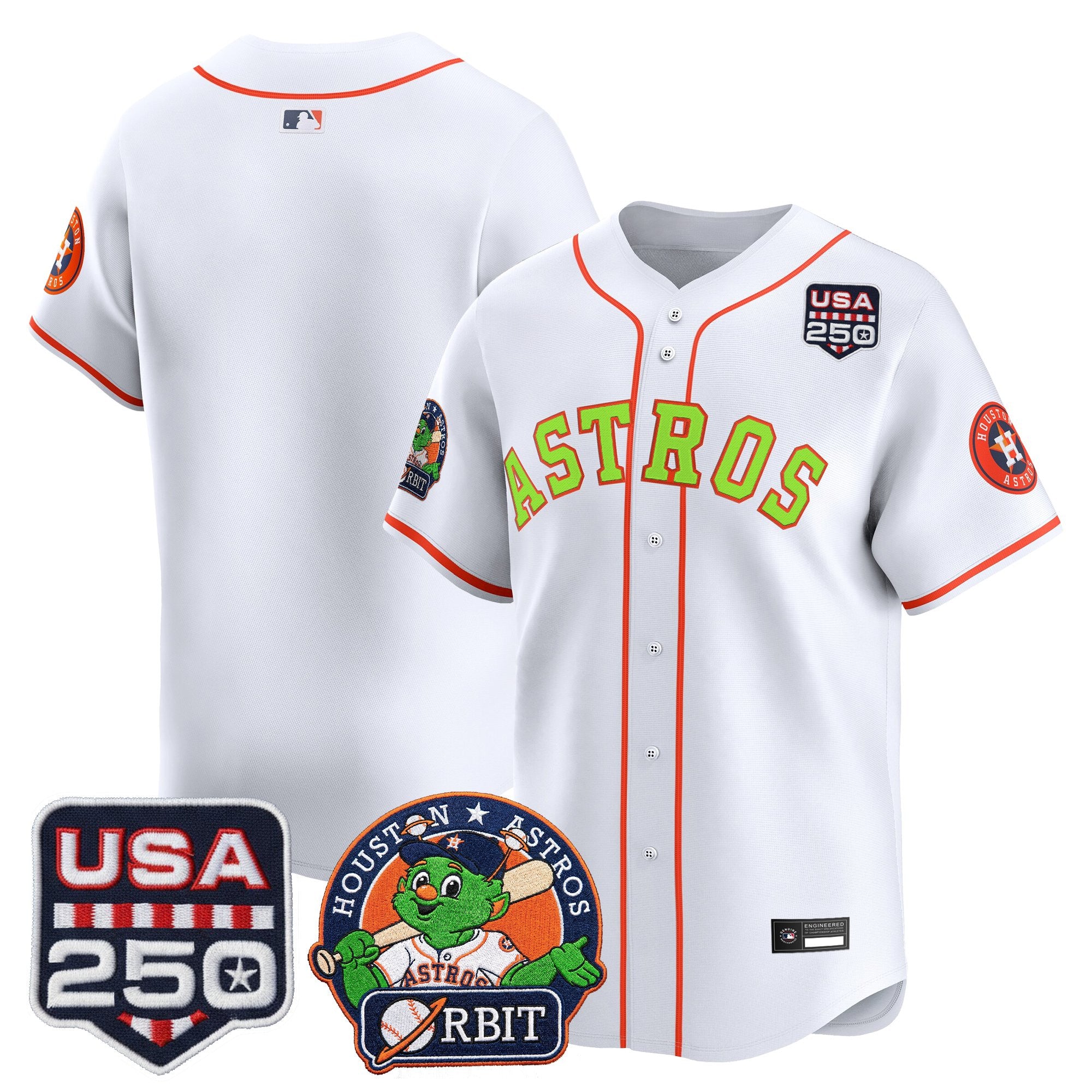 Men's Astros Orbit & 250 America Patch Vapor Premier Limited Jersey - All Stitched