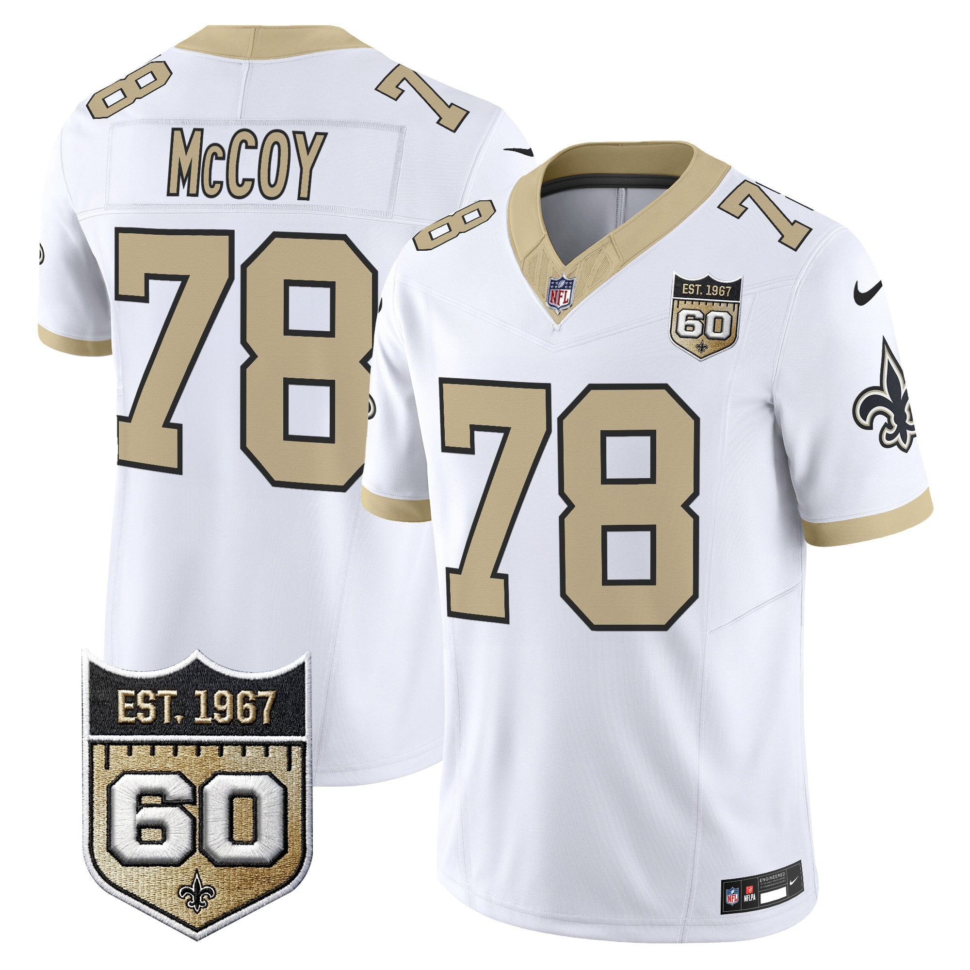 Men's New Orleans Saints 60th Anniversary Patch Vapor Jersey - Gameday Golds Edition - All Stitched