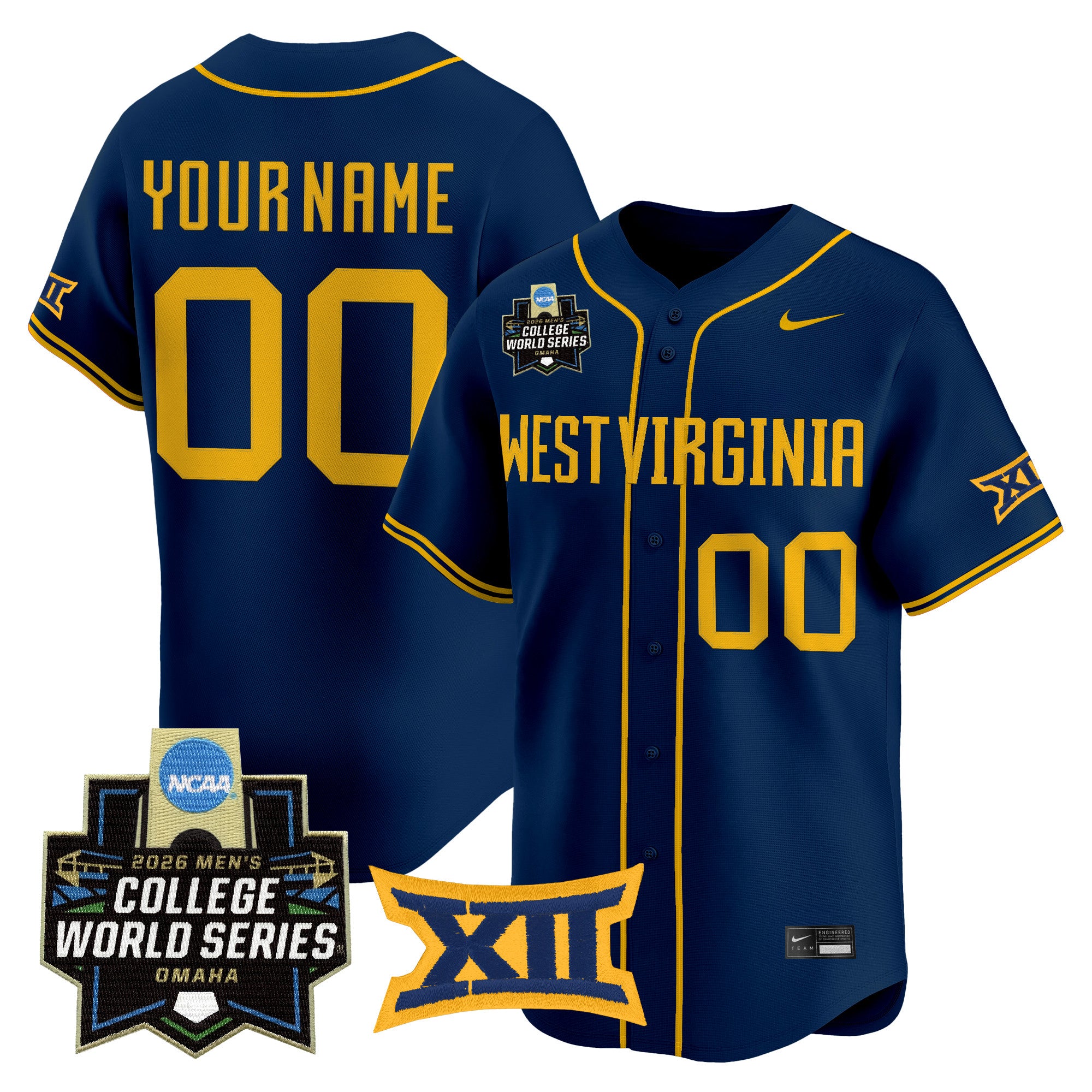 West Virginia Mountaineers 2026 World Series Vapor Premier Limited Custom Jersey V2 - All Stitched