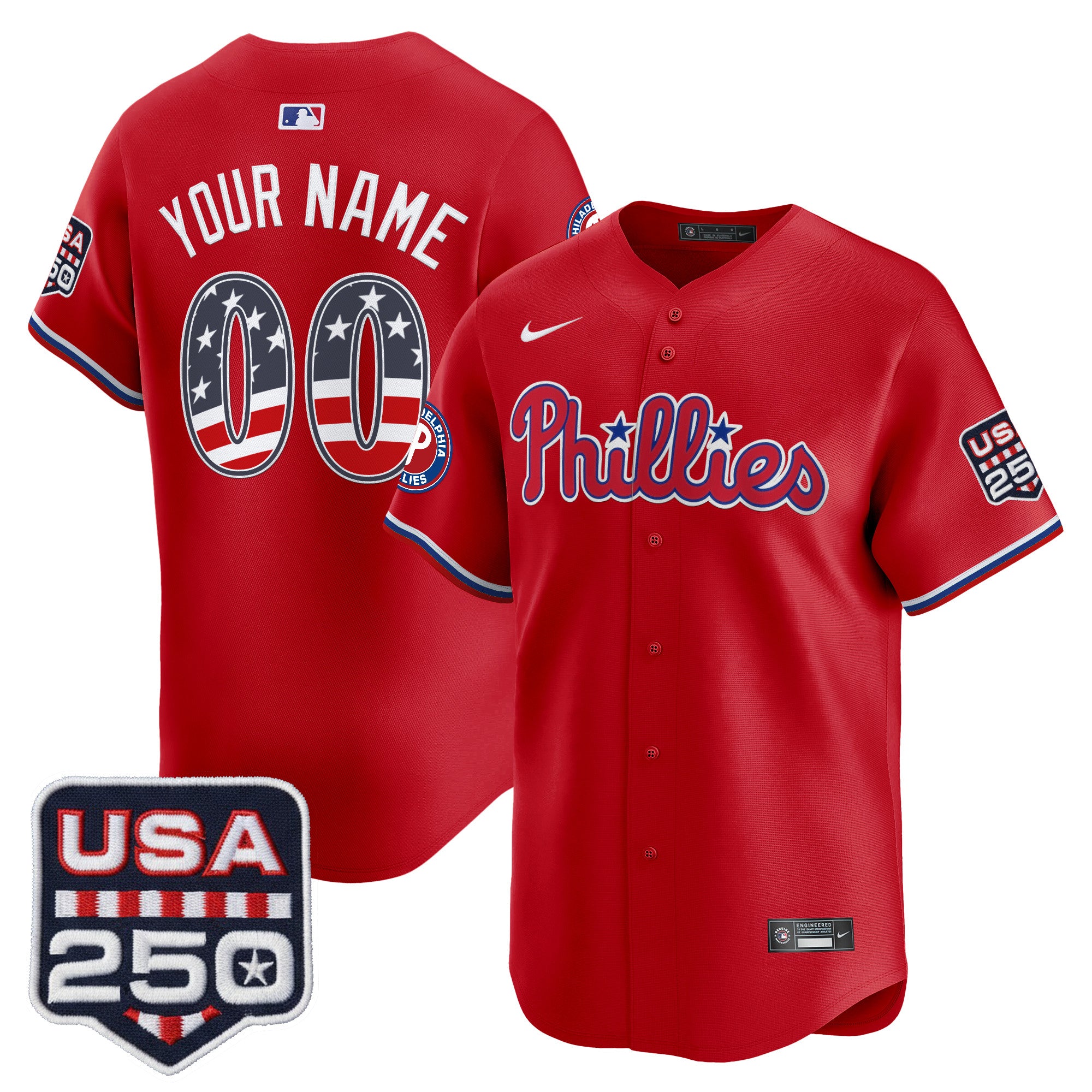 Philadelphia Phillies USA 250 Fourth of July Vapor Premier Limited Custom Jersey - All Stitched